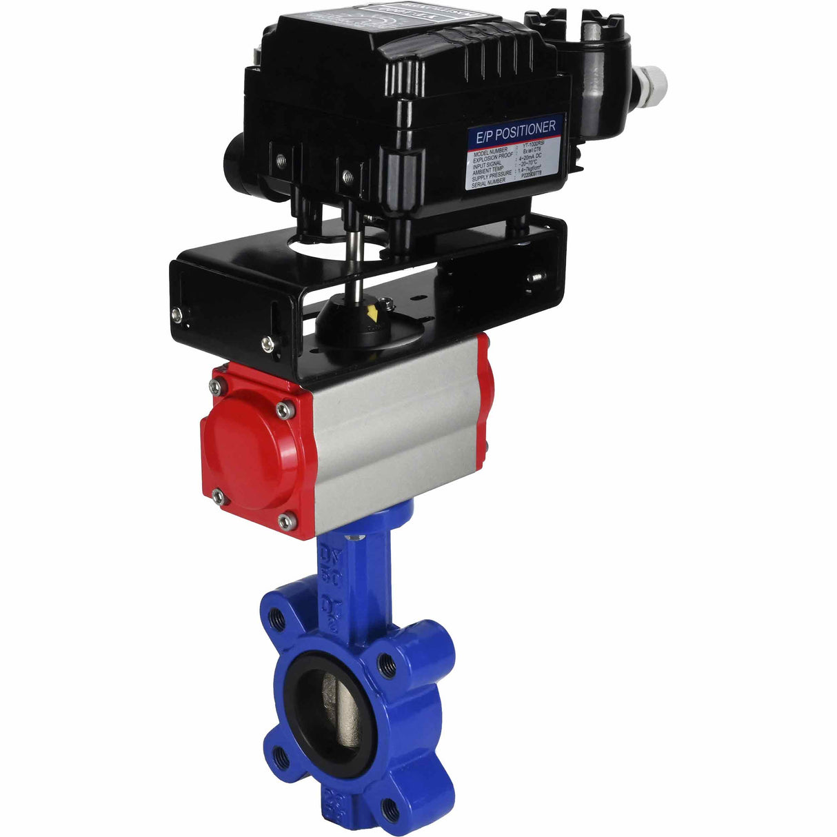 Vanne papillon d'eau Elephant WBV1631E-2W-Fb-H, matériau du corps - fonte QT450, matériau du disque - acier inoxydable AISI 304, joint - EPDM, actionneur pneumatique PA-SA avec ressorts de rappel, positionneur YT-1000RSN sans rétroaction