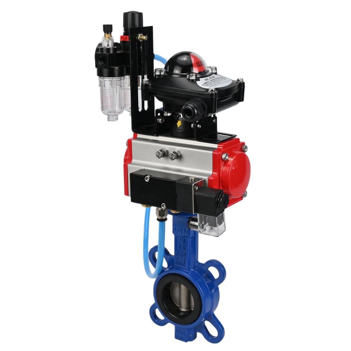 Vanne papillon d'eau Elephant WBV1413E-2W-Fb-H, matériau du corps - fonte GGG50, matériau du disque - fonte GGG40, joint - EPDM, avec actionneur pneumatique avec ressorts de rappel PA-SA, 4V320-08 220V, BKV APL-210NBPV AFC2000