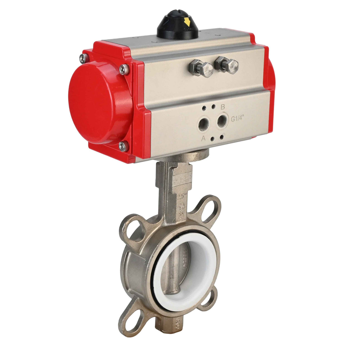 Vanne papillon d'eau Elephant WBV3131P-2W-Fb-H, matériau du corps - Acier inoxydable AISI 304, matériau du disque - Acier inoxydable AISI 304, joint - PTFE, actionneur pneumatique PA-SA avec ressorts de rappel