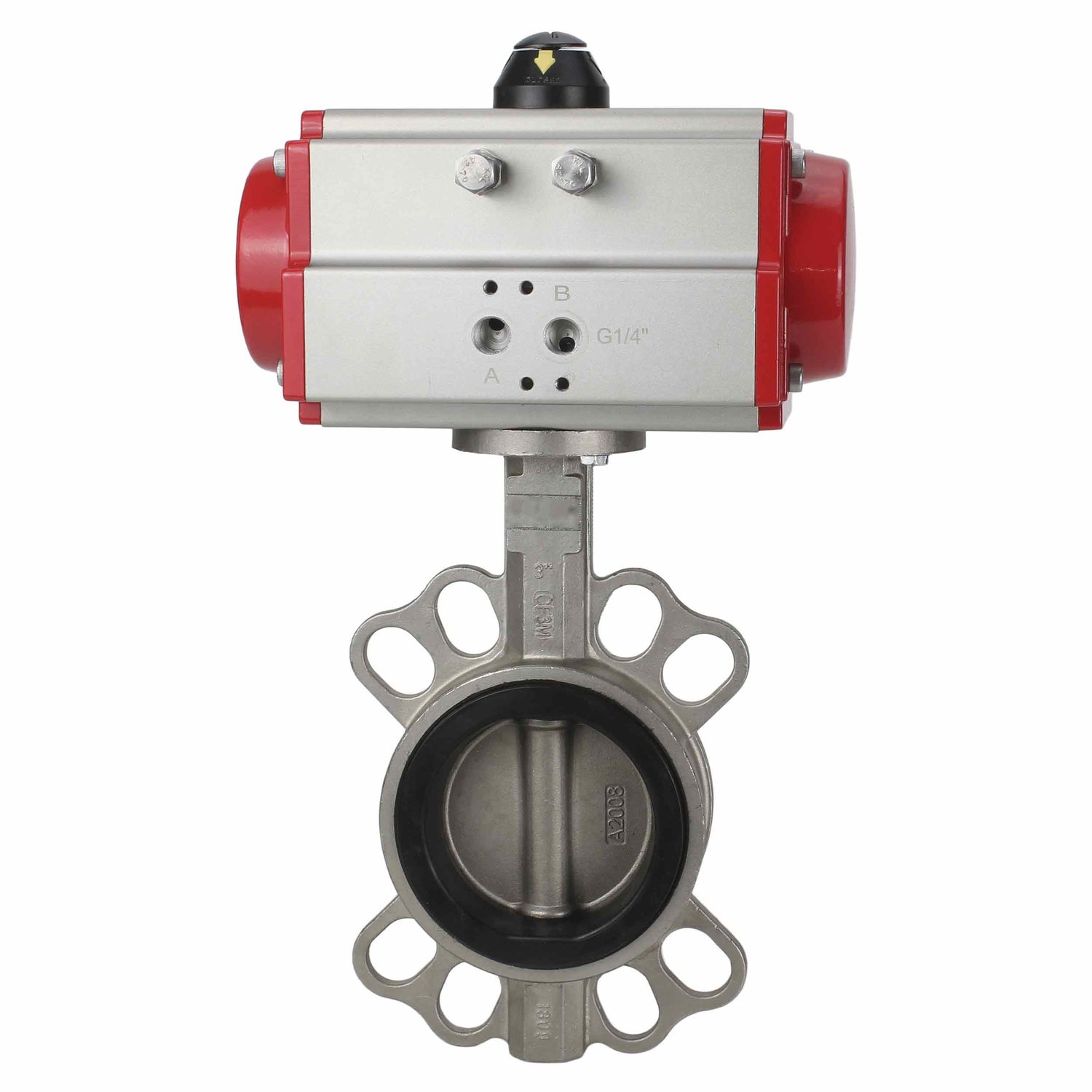 Vanne papillon d'eau Elephant WBV3131N-2W-Fb-H, matériau du corps - Acier inoxydable AISI 304, matériau du disque - Acier inoxydable AISI 304, joint - NBR, actionneur pneumatique PA-DA double action
