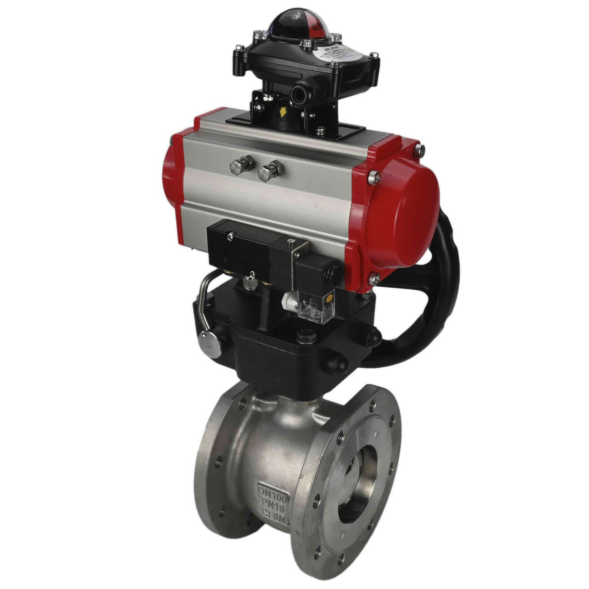 Robinet à boisseau sphérique en acier inoxydable Elephant kchmfp-elephant-da-hdm-4m310-24v-apl-210n, matériau du corps - acier inoxydable AISI 316, matériau de la bille - acier inoxydable AISI 316, joint - PTFE, actionné par actionneur pneumatique