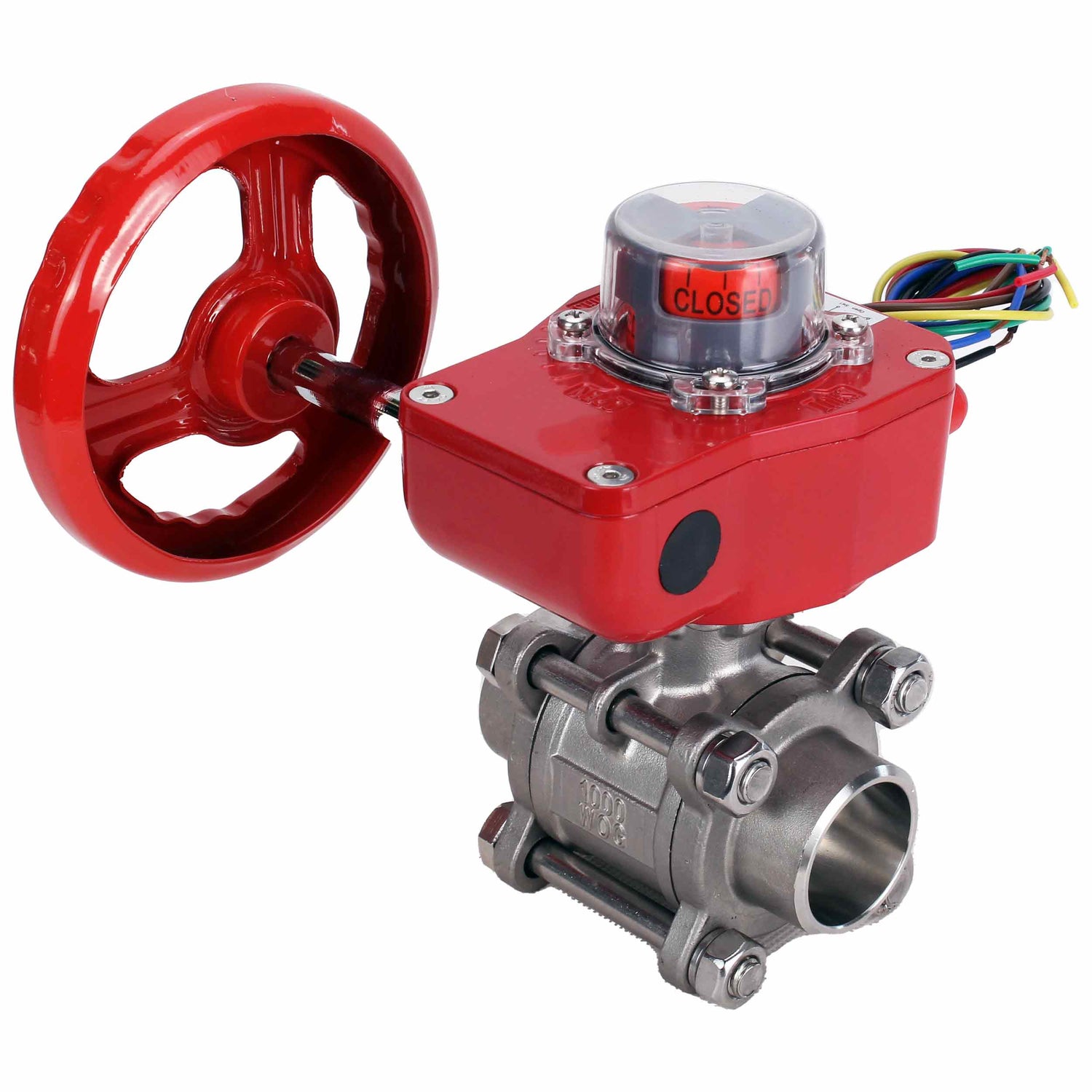 Robinet à boisseau sphérique en acier inoxydable Elephant BVPP 316.200-ISO 914 PSI à souder, passage intégral, matériau du corps - acier inoxydable AISI 316, avec bride ISO et réducteur Elephant GBBF avec indicateur de position et capteur de retour