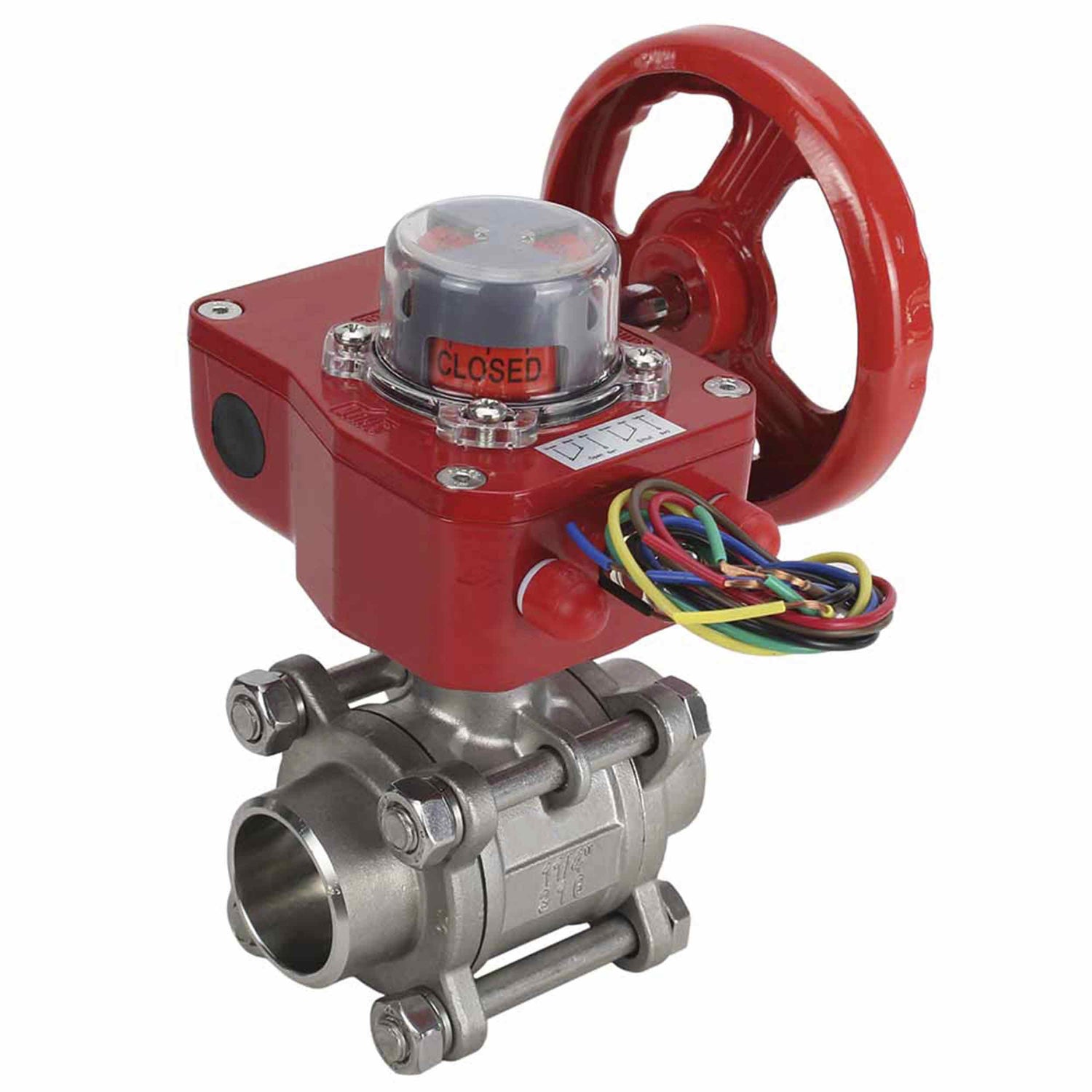 Robinet à boisseau sphérique en acier inoxydable Elephant BVPP 316.200-ISO 914 PSI à souder, passage intégral, matériau du corps - acier inoxydable AISI 316, avec bride ISO et réducteur Elephant GBBF avec indicateur de position et capteur de retour