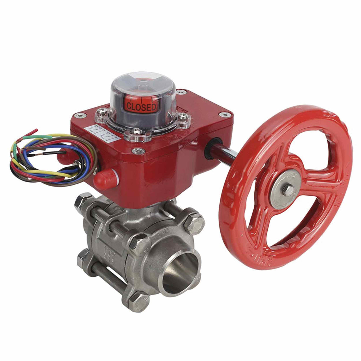 Robinet à boisseau sphérique en acier inoxydable Elephant BVPP 316.200-ISO 914 PSI à souder, passage intégral, matériau du corps - acier inoxydable AISI 316, avec bride ISO et réducteur Elephant GBBF avec indicateur de position et capteur de retour