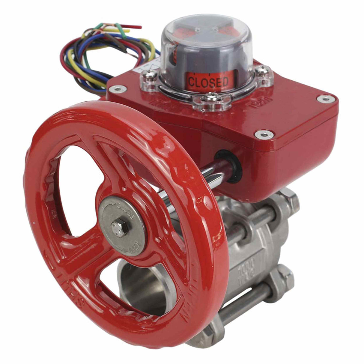 Robinet à boisseau sphérique en acier inoxydable Elephant BVPP 316.200-ISO 914 PSI à souder, passage intégral, matériau du corps - acier inoxydable AISI 316, avec bride ISO et réducteur Elephant GBBF avec indicateur de position et capteur de retour