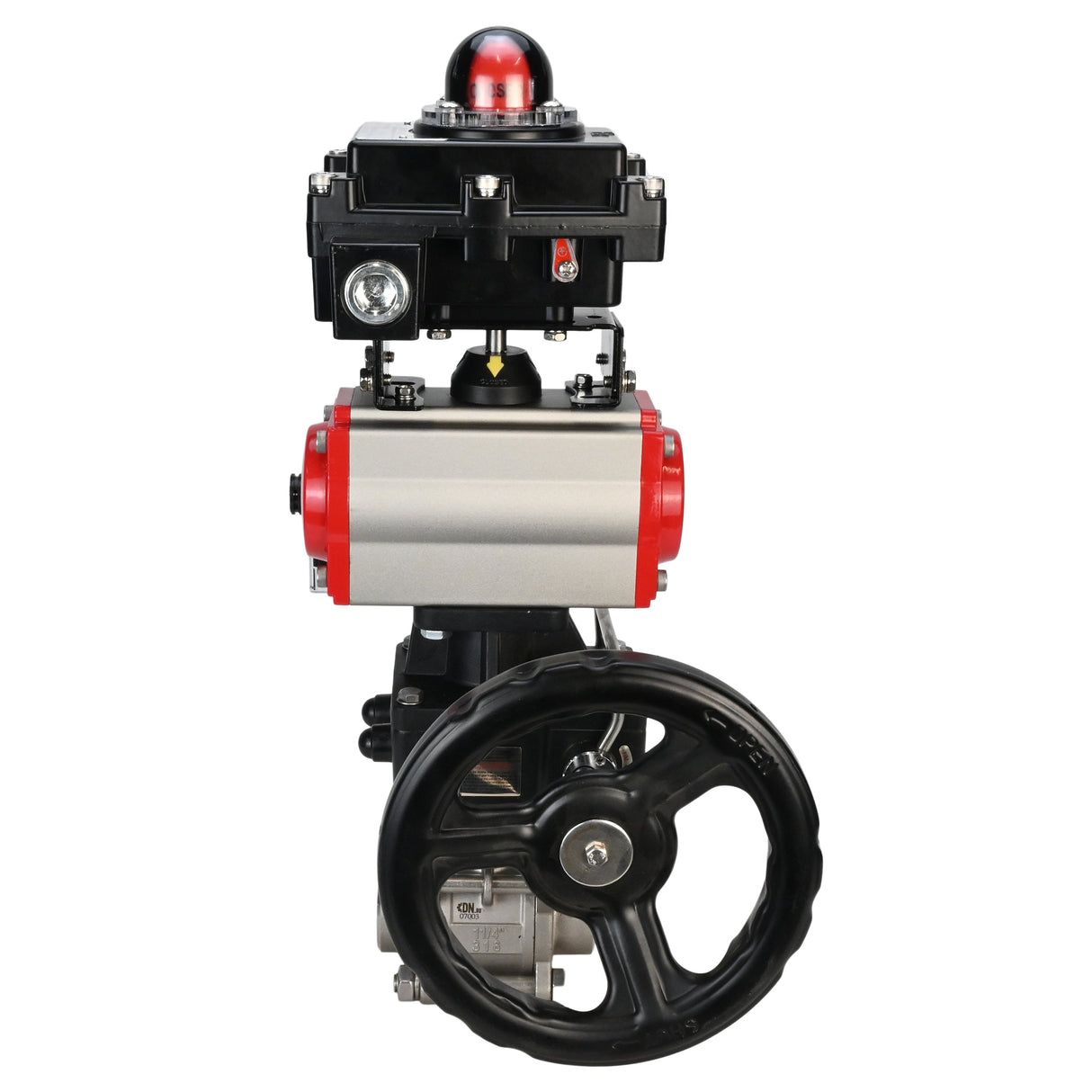 Stainless steel ball valve Elephant BVPP 316,200-ISO 63 bar SS316 full port, for welding, body material - stainless steel, pneumatic actuator Elephant DA, pneumatic distributor 4M310-08 NAMUR  24 V, limit switch block APL-410N EX, manual override HDM