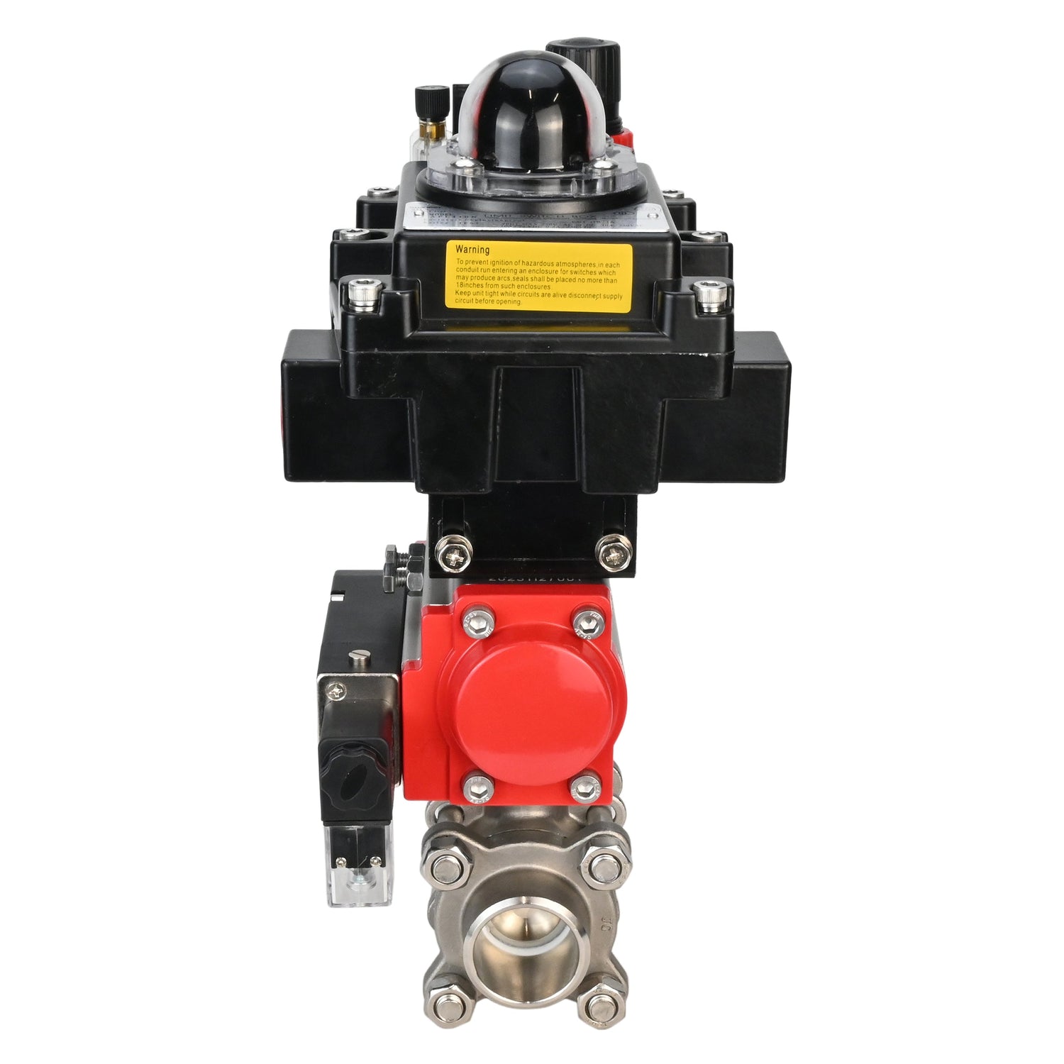 Stainless steel ball valve Elephant BVPP 316,200-ISO 63 bar SS316 full port, for welding, body material - stainless steel, pneumatic actuator Elephant DA, pneumatic distributor 4M310-08 24 V, limit switch block APL-410N EX, air preparation unit AFC2000