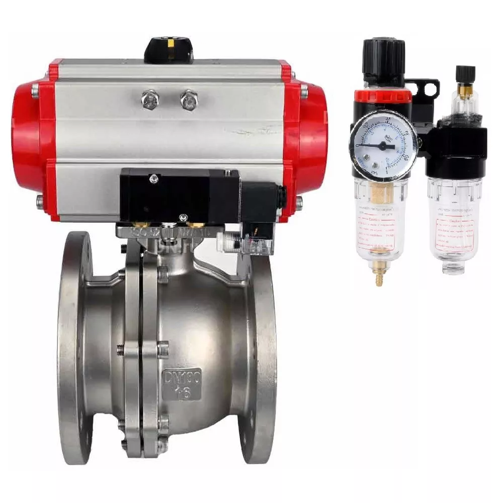 Ball valves Elephant BV3232P(2pc)-FP-F-ISO-R DN200-300 16 bar full bore flanged, body - stainless steel 316, with PA-SA pneumatic actuator with return springs, pneumatic distributor 4M310-08 220V and BPV AFC2000