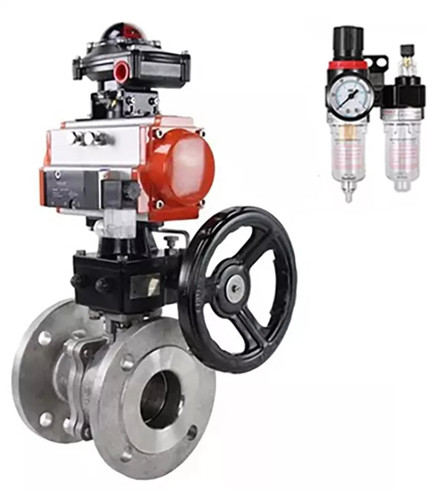Ball valves Elephant BV3232P(2pc)-FP-F-ISO-H DN15-250 flanged, two-piece, body - stainless steel SS316, seal - PTFE, with pneumatic drive PA-DA-052-210 pneumatic distributor 4M310-08 24V reducer MON BPV AFC2000 BKV APL-510N-EX