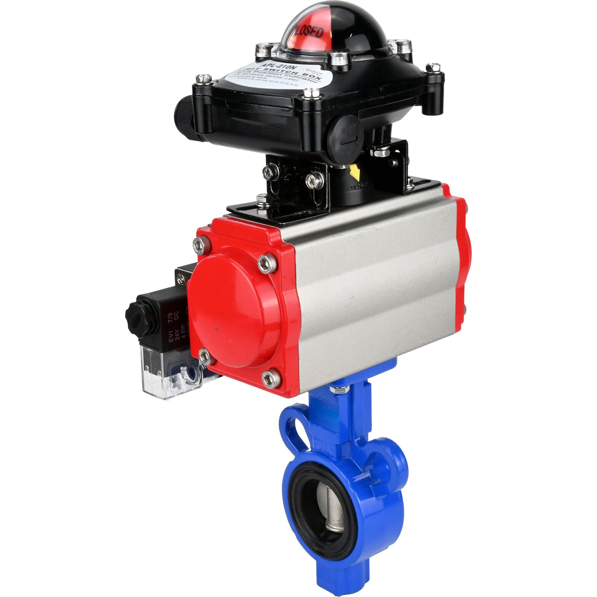 Vanne papillon d'eau Elephant al-316l-epdm-elephant-sa-4m310-24-apl210n, matériau du corps - alliage d'aluminium, matériau du disque - acier inoxydable AISI 316L, joint - EPDM, actionné par actionneur pneumatique