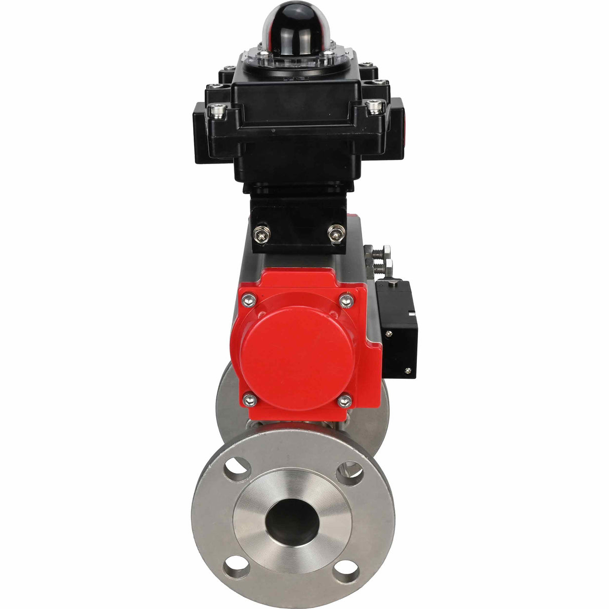 Stainless steel ball valve Elephant BVFPT-ISO,316,180 three-part, body material - stainless steel SS316, seal - PTFE, flanged, full port, pneumatic actuator Elephant DA, pneumatic distributor 4M310-08 NAMUR 24 V, limit switch block APL-410N EX