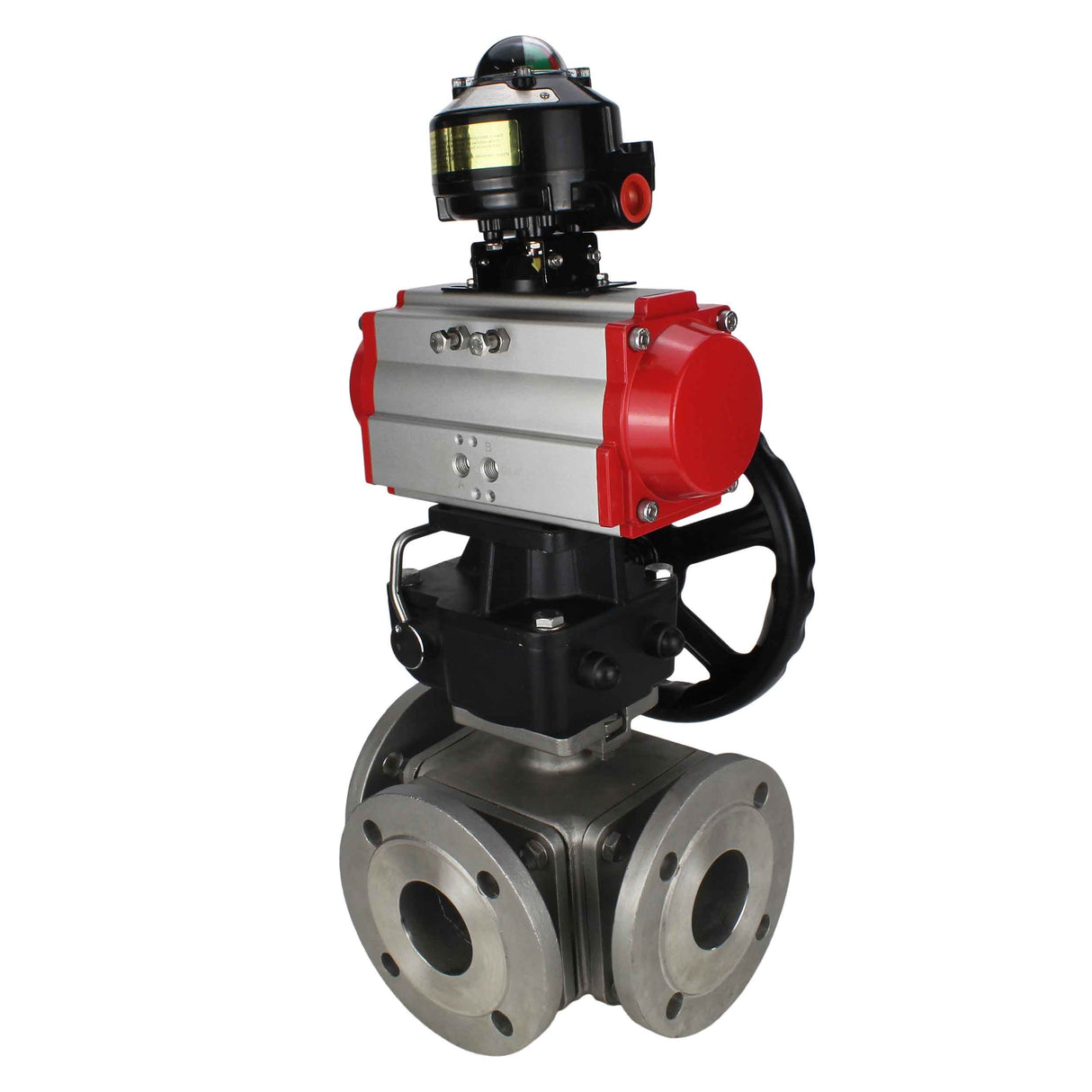 Ball valves Elephant BV3232P(4pc)-FP-3WL-F-ISO-H 16 bar full bore, flanged, body - stainless steel SS316, ISO flange F03/F04-F10/F12, square 9x9-19x19, with pneumatic drive PA-DA, LSU APL-510N EX and Doubler MON3-700-T38-ISO