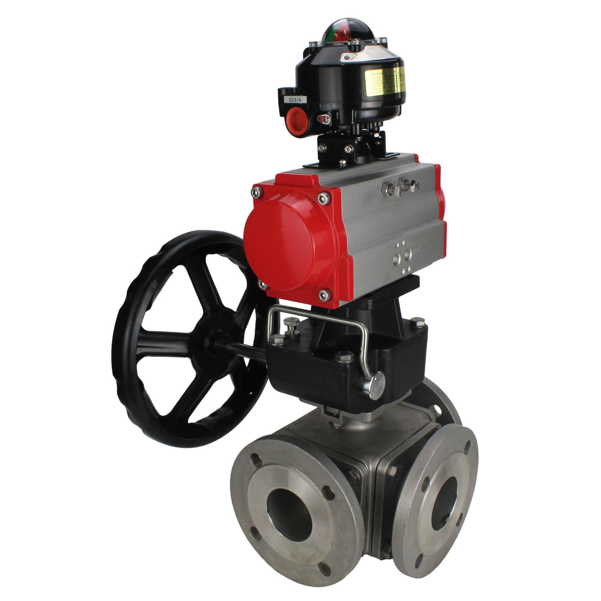 Ball valves Elephant BV3232P(4pc)-FP-3WL-F-ISO-H 16 bar full bore, flanged, body - stainless steel SS316, ISO flange F03/F04-F10/F12, square 9x9-19x19, with pneumatic drive PA-DA, LSU APL-510N EX and Doubler MON3-700-T38-ISO