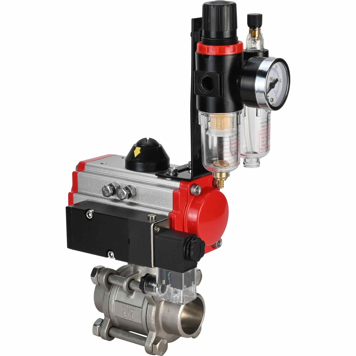 Robinet à boisseau sphérique en acier inoxydable Elephant kshpp-316200-sa-4m310-110/220-bpv, matériau du corps - acier inoxydable AISI 316, matériau de la bille - acier inoxydable AISI 316, joint - PTFE, actionné par actionneur pneumatique