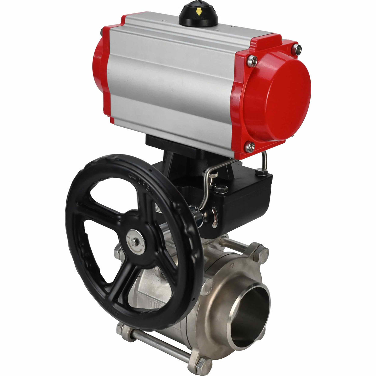 Robinet à boisseau sphérique en acier inoxydable Elephant kshpp-316200-da-hdm, matériau du corps - acier inoxydable AISI 316, matériau de la bille - acier inoxydable AISI 316, joint - PTFE, actionné par actionneur pneumatique