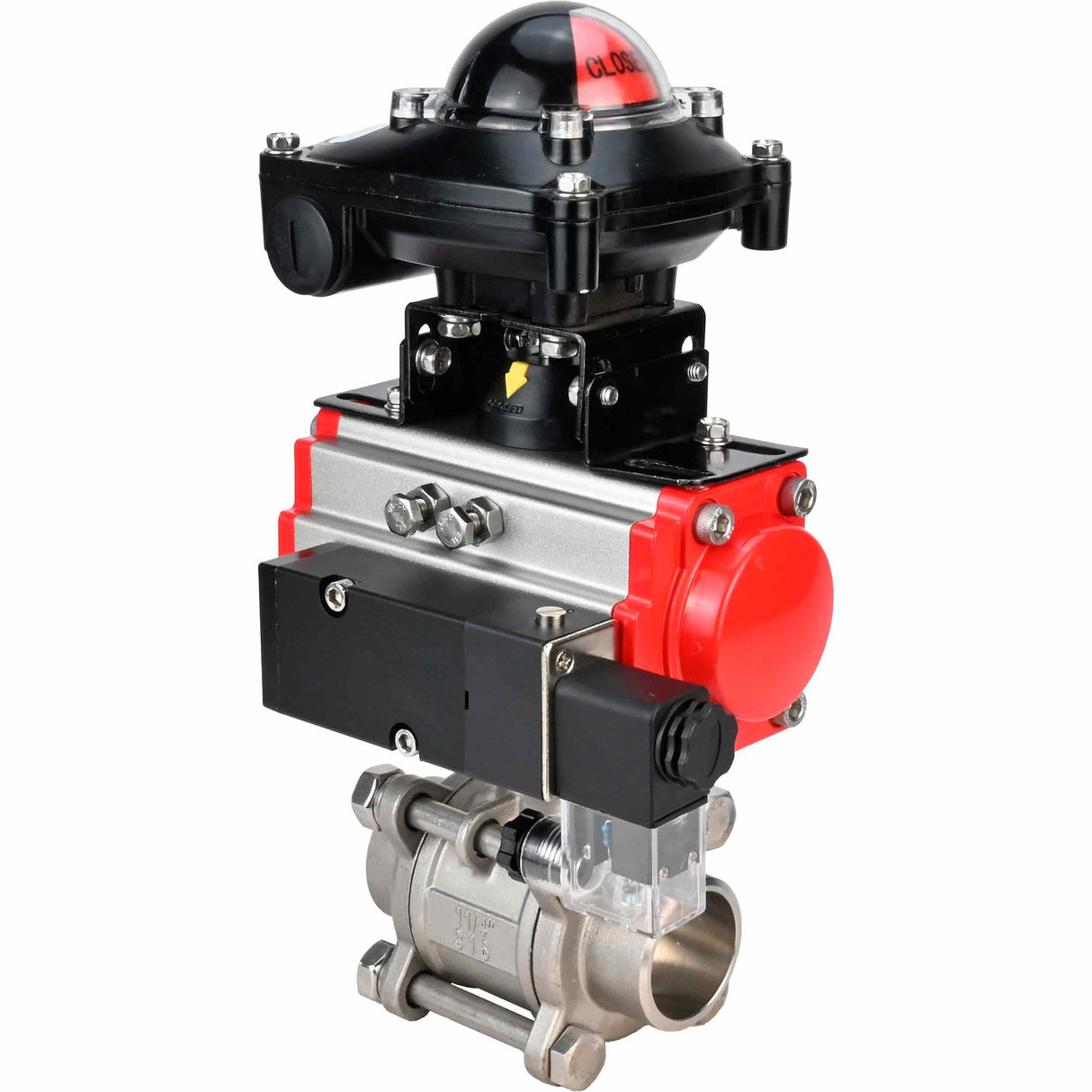 Robinet à boisseau sphérique en acier inoxydable Elephant kshpp-316200-sa-4m310-24-apl210n, matériau du corps - acier inoxydable AISI 316, matériau de la bille - acier inoxydable AISI 316, joint - PTFE, actionné par actionneur pneumatique