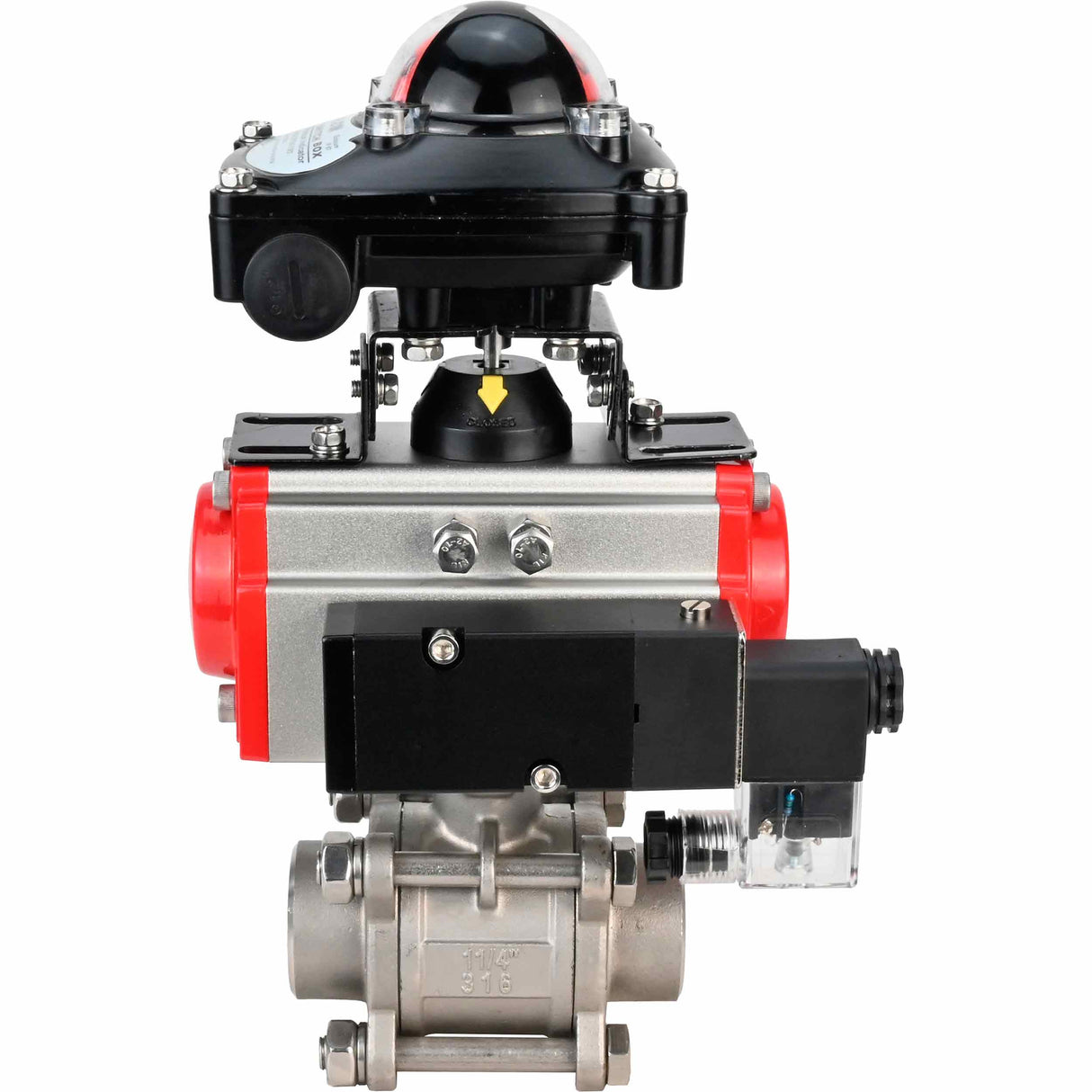 Robinet à boisseau sphérique en acier inoxydable Elephant kshpp-316200-sa-4m310-24-apl210n, matériau du corps - acier inoxydable AISI 316, matériau de la bille - acier inoxydable AISI 316, joint - PTFE, actionné par actionneur pneumatique