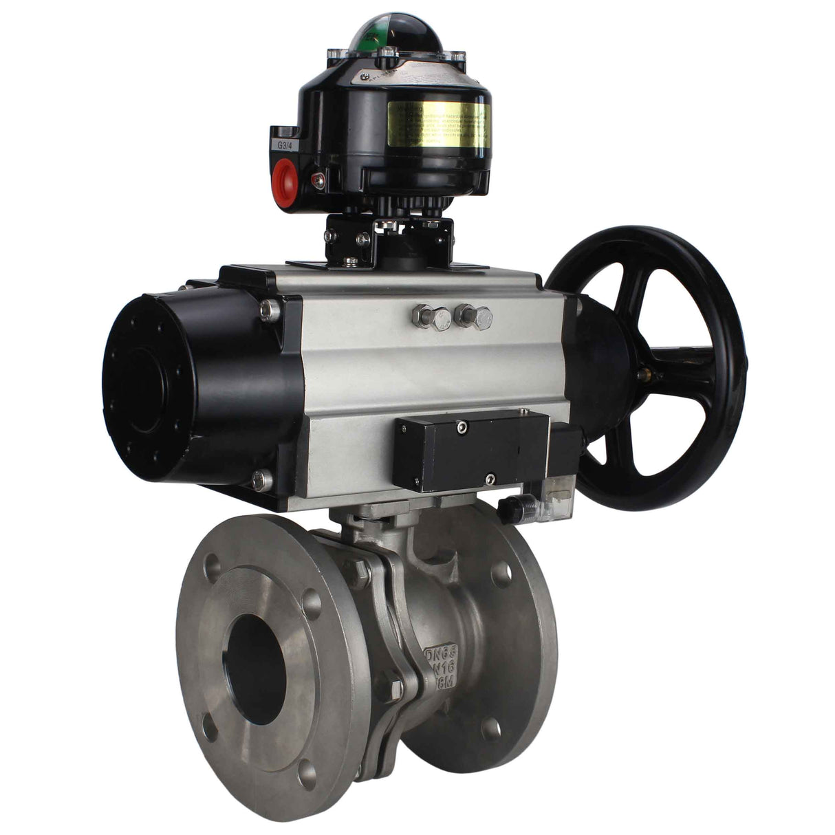 Ball valves Elephant BV3232P(2pc)-FP-F-ISO-H DN80-100 16 bar, full bore flanged, stainless steel SS316, seal - PTFE, with pneumatic actuator PA-DA-105-1 double acting, with pneumatic distributor 4M310-08 NAMUR 220V , with LSU APL-510N EX