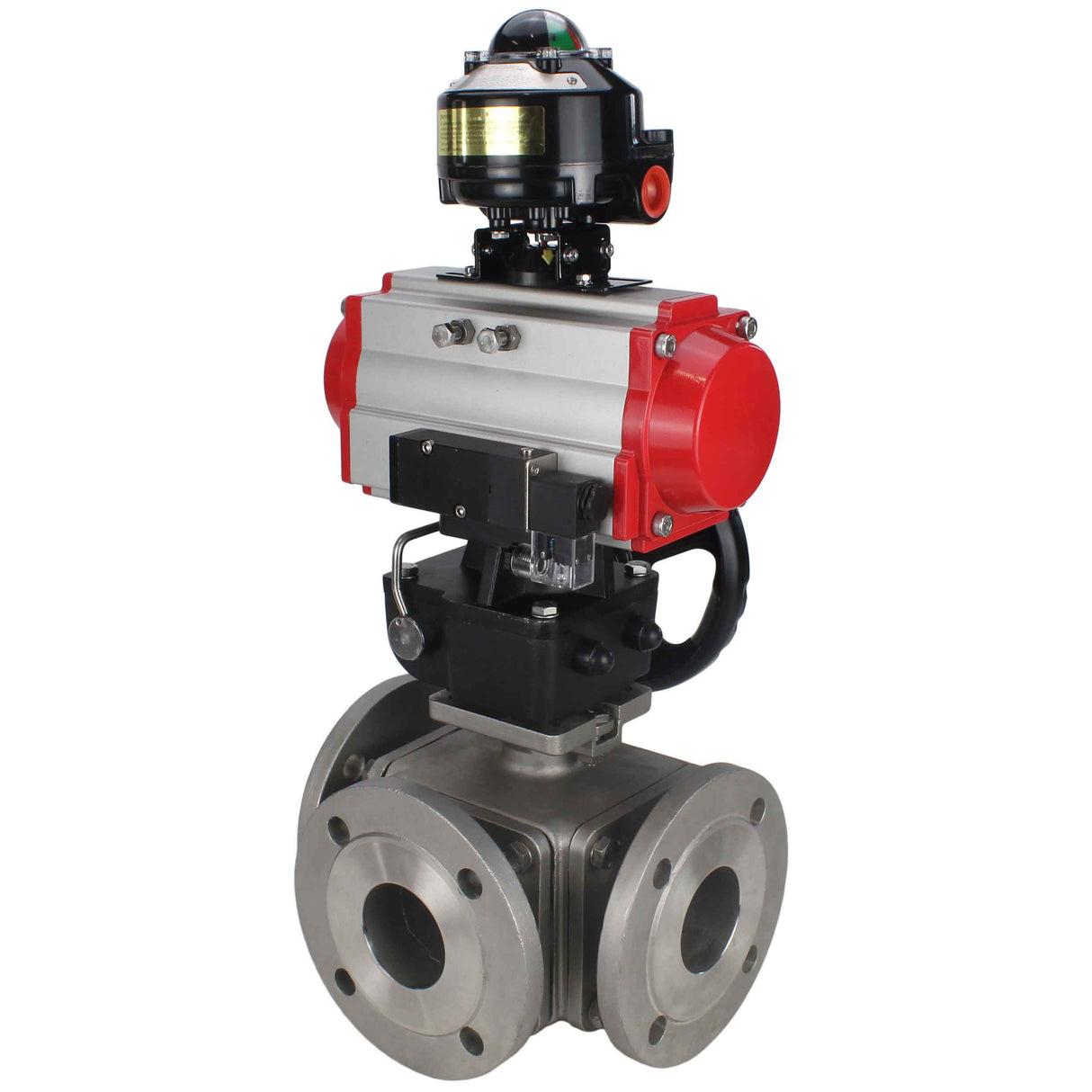 Ball valves Elephant BV3232P(4pc)-FP-3WL-F-ISO-H 16 bar full bore, flanged, stainless steel body. steel SS316, ISO flange F03/F04-F10/F12, square 9x9-19x19, with pneumatic actuator PA-DA, PN/distributor 4M310-08 220V, LSU APL-510N EX and Doubler MON3-700-
