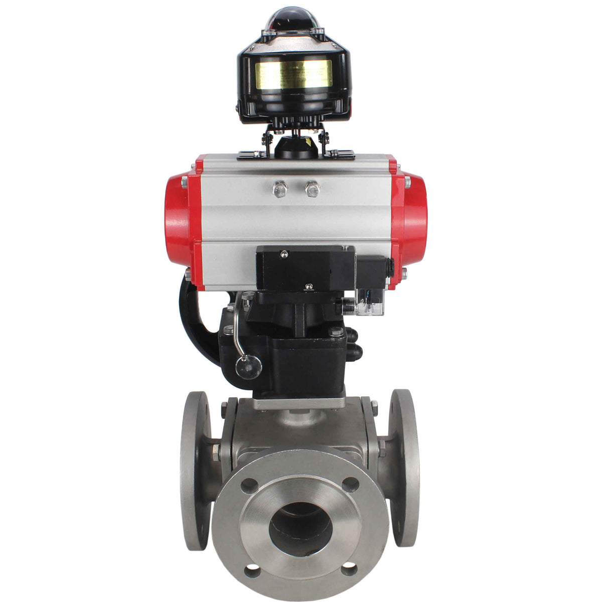 Ball valves Elephant BV3232P(4pc)-FP-3WL-F-ISO-H 16 bar full bore, flanged, stainless steel body. steel SS316, ISO flange F03/F04-F10/F12, square 9x9-19x19, with pneumatic actuator PA-DA, PN/distributor 4M310-08 220V, LSU APL-510N EX and Doubler MON3-700-