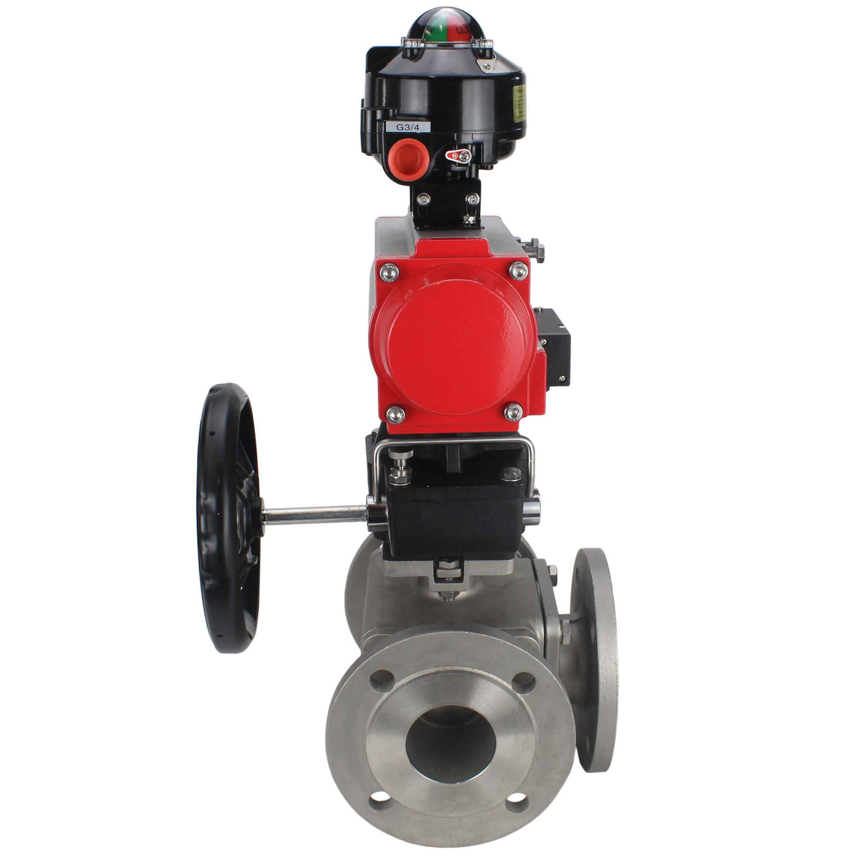 Ball valves Elephant BV3232P(4pc)-FP-3WL-F-ISO-H 16 bar full bore, flanged, stainless steel body. steel SS316, ISO flange F03/F04-F10/F12, square 9x9-19x19, with pneumatic actuator PA-DA, PN/distributor 4M310-08 220V, LSU APL-510N EX and Doubler MON3-700-