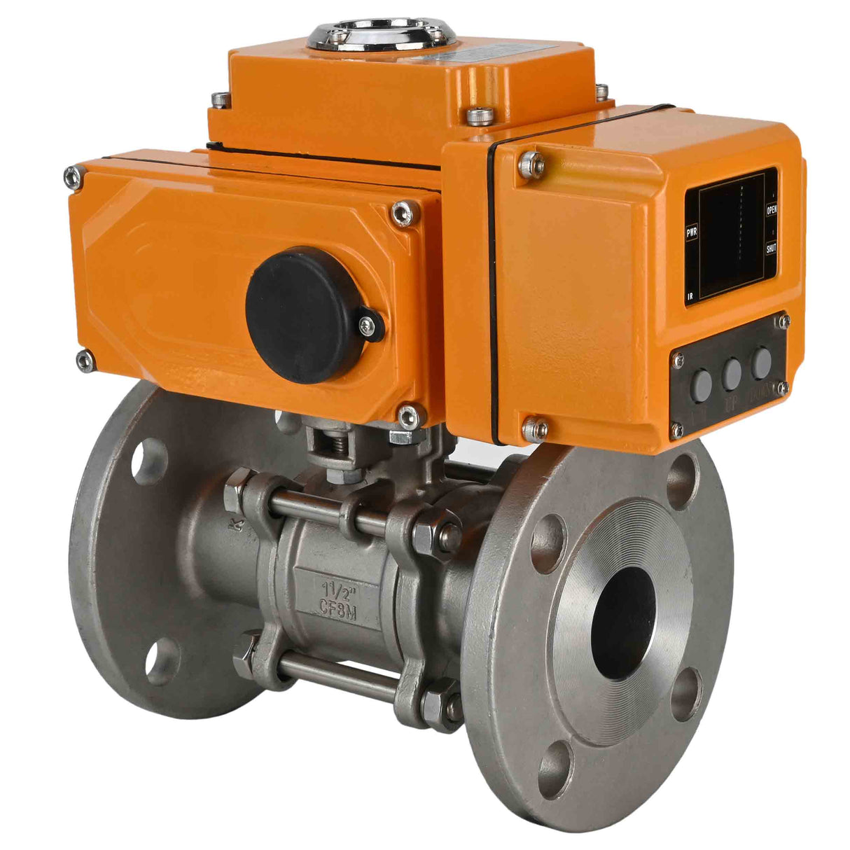 Robinets à boisseau sphérique Elephant BV3232P(3pc)-FP-F-ISO-H trois pièces, passage intégral, à brides, corps - acier inoxydable SS316, joint - PTFE, avec entraînement électrique 1/4 de tour QT-N-EM-O1-220VAC-U1 220V HARK