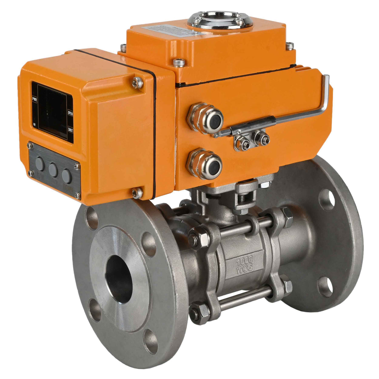 Vannes à boisseau sphérique Elephant BV3131P(3pc)-FP-F-ISO-H trois pièces, passage intégral, à brides, corps - acier inoxydable SS304, joint - PTFE, avec entraînement électrique 1/4 de tour QT-N-003EM-O1-24VDC-U1 24V HARK