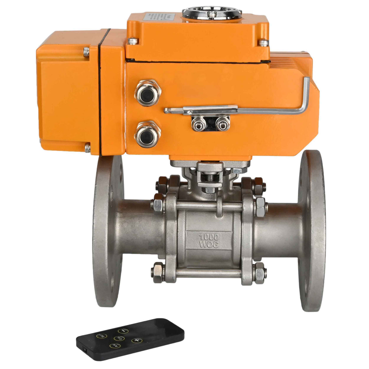 Robinets à boisseau sphérique Elephant BV3232P(3pc)-FP-F-ISO-H trois pièces, passage intégral, à brides, corps - acier inoxydable SS316, joint - PTFE, avec entraînement électrique 1/4 de tour QT-N-EM-O1-380VAC-U1 380V HARK
