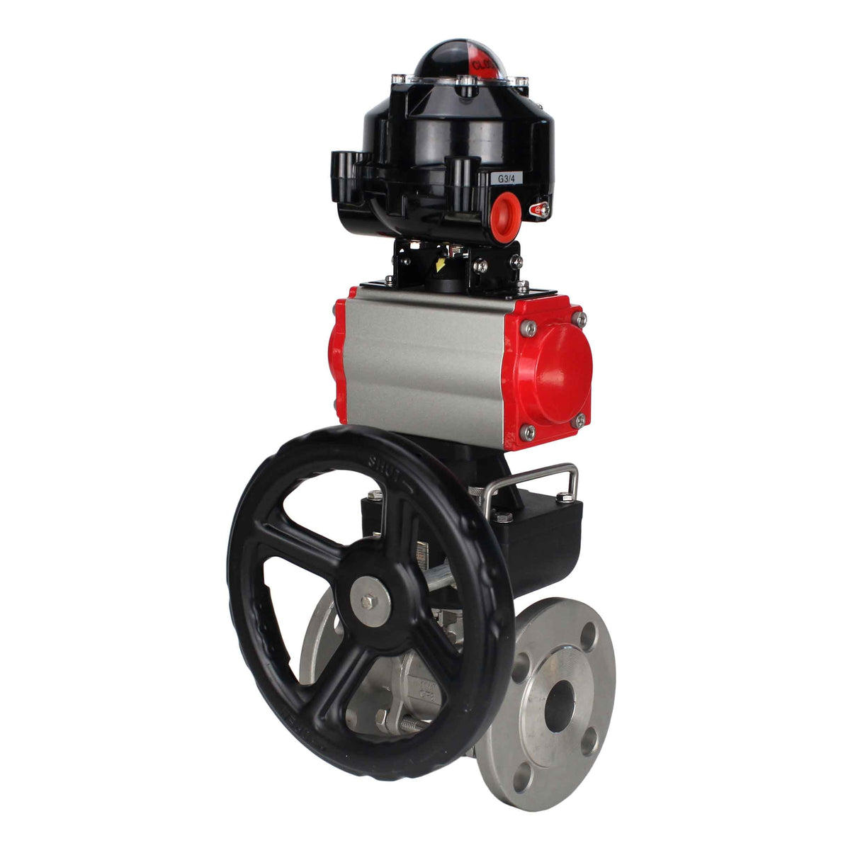 Ball valves Elephant BV3131P(3pc)-FP-F-ISO-H flanged, full bore, three-piece, stainless steel body. steel SS304, seal - PTFE, with pneumatic drive Elephant PA-DA 052-130 pneumatic distributor 4M310-08 NAMUR 220V gearbox MON LSU APL-510N-EX