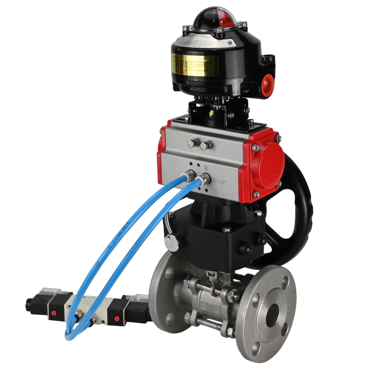 Ball valves Elephant BV3131P(3pc)-FP-F-ISO-H flanged, full bore, three-piece, stainless steel body. steel SS304, seal - PTFE, with pneumatic drive Elephant PA-DA 052-130 pneumatic distributor 4V320-08 gearbox MON LSU APL-510N-EX