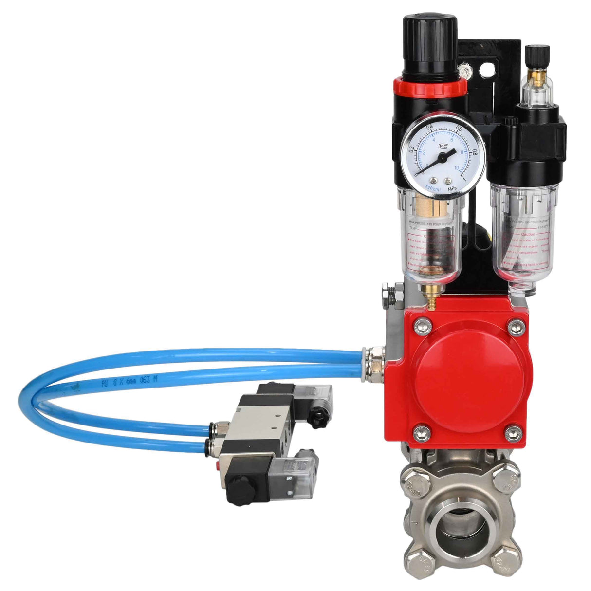 Vannes à boisseau sphérique Elephant BV3232P(3pc)-FP-W-ISO-H 16 bar/25, passage intégral à souder, acier inoxydable SS316, joint - PTFE, avec actionneur pneumatique double effet PA-DA, avec distributeur pneumatique 4V320-08 220V, avec BPV AFC2000