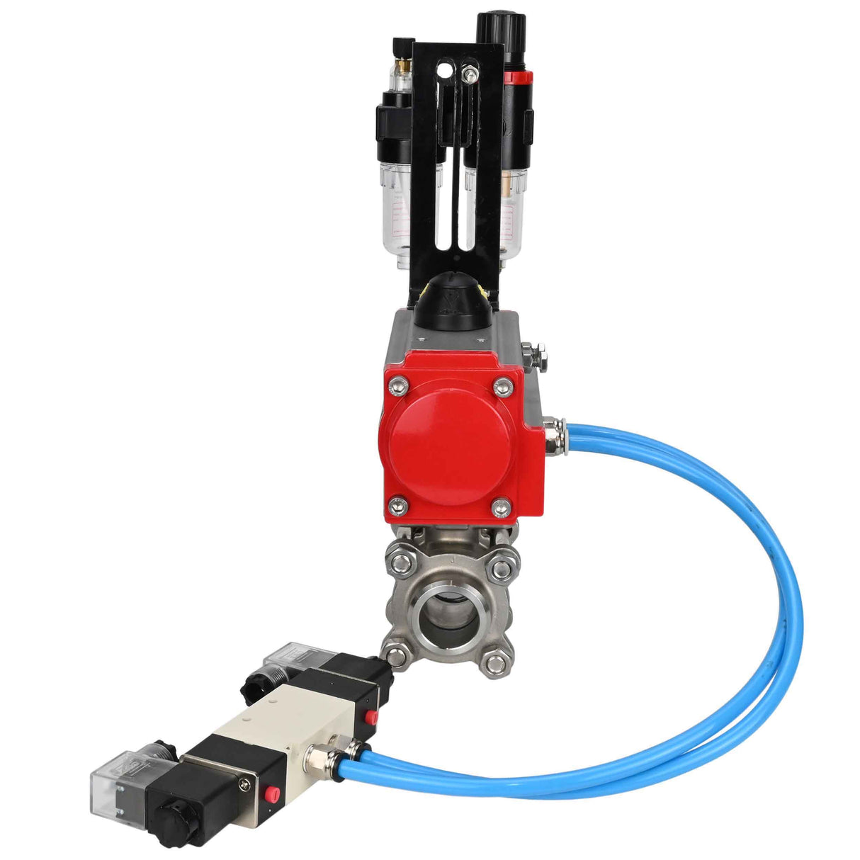 Vannes à boisseau sphérique Elephant BV3232P(3pc)-FP-W-ISO-H 16 bar/25, passage intégral à souder, acier inoxydable SS316, joint - PTFE, avec actionneur pneumatique double effet PA-DA, avec distributeur pneumatique 4V320-08 220V, avec BPV AFC2000