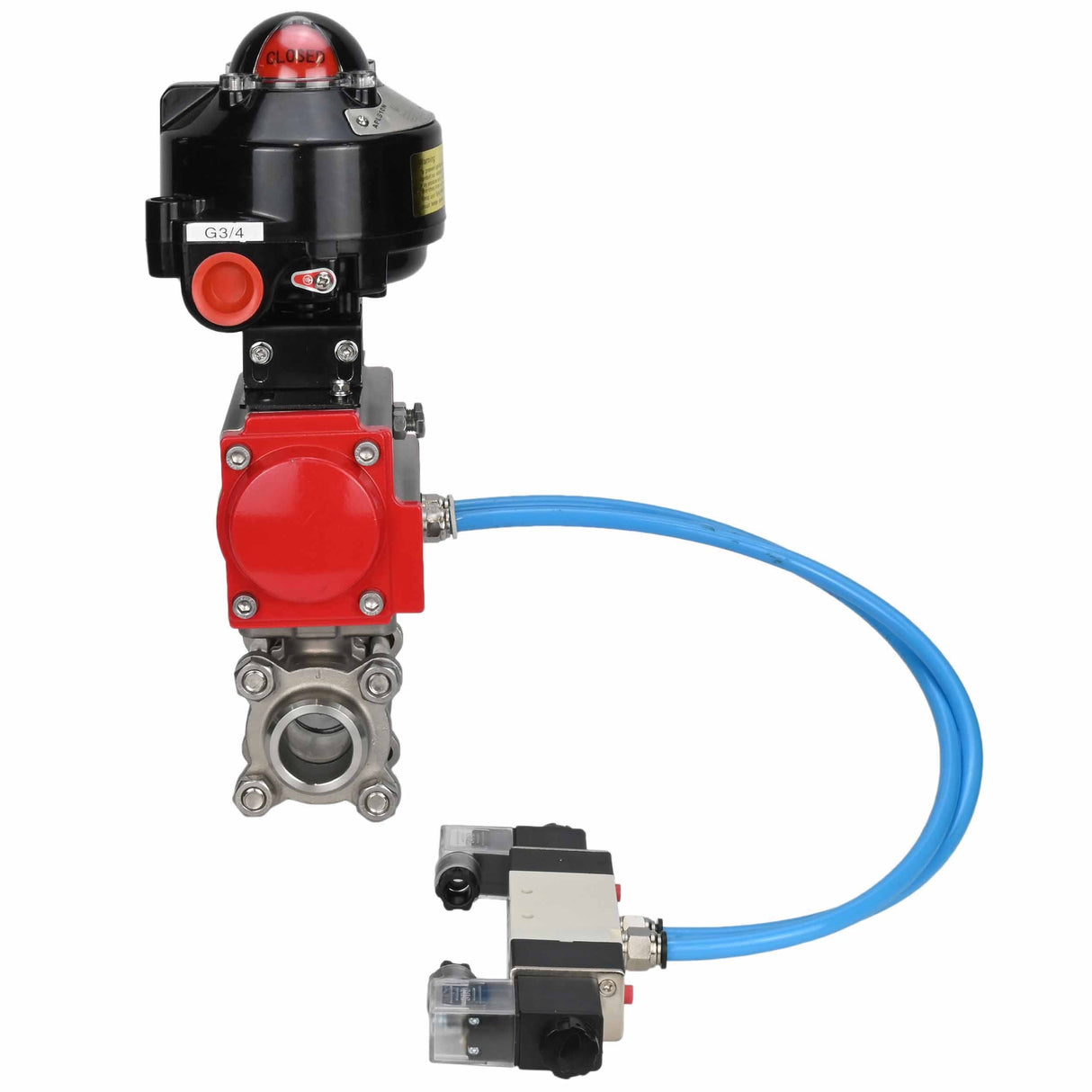 Vannes à boisseau sphérique Elephant BV3232P(3pc)-FP-W-ISO-H à souder, passage intégral, corps - acier inoxydable SS316, joint - PTFE, avec actionneur pneumatique Elephant PA-SA 052- 130 distributeur pneumatique 4V320-10 raccordement DN10 BKV APL-510N-EX