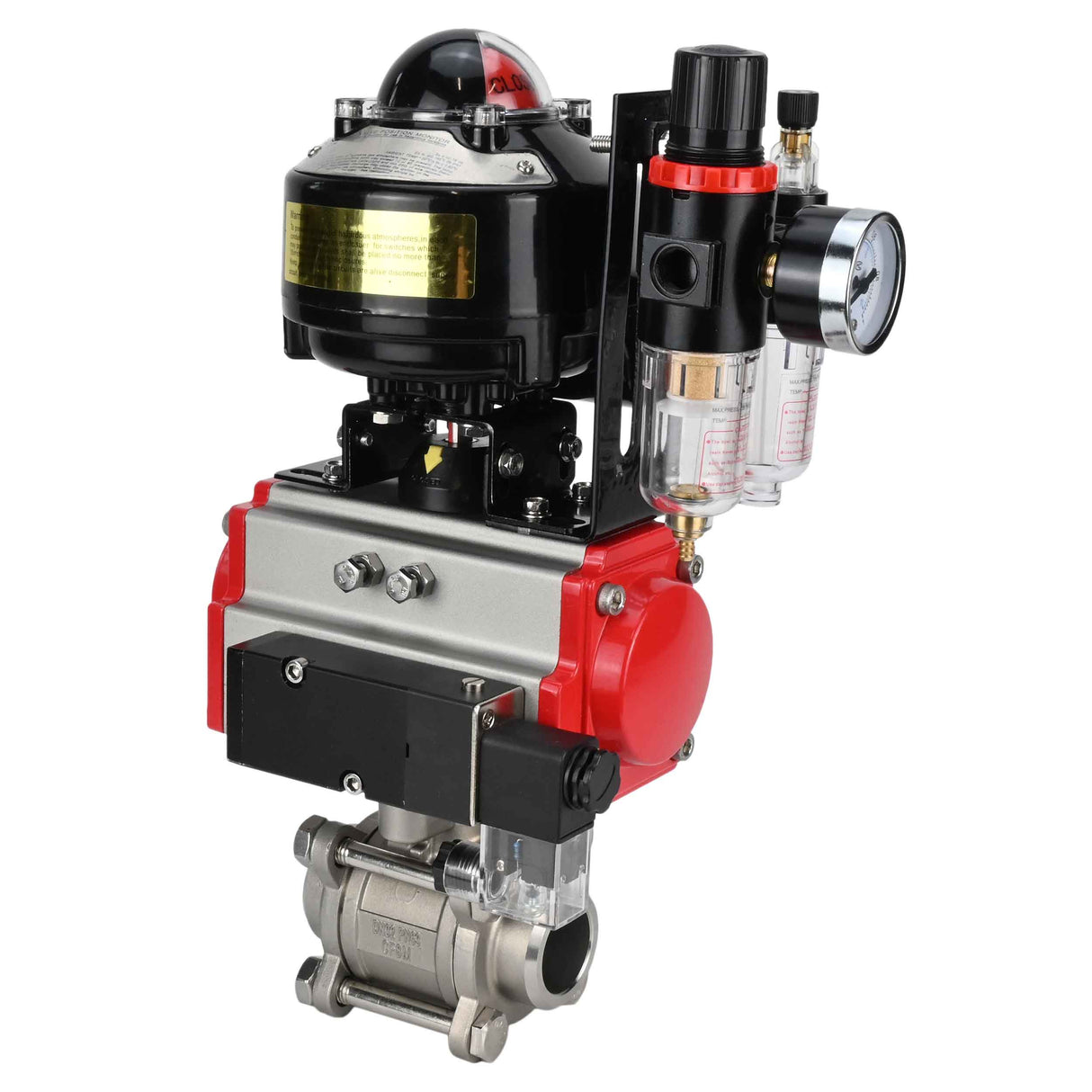 Ball valves Elephant BV3232P(3pc)-FP-W-ISO-H for welding, full bore, stainless steel body. steel SS316, seal - PTFE, with pneumatic actuator Elephant PA-DA 052-083 pneumatic distributor 4M310-08 NAMUR 24V ATU AFC2000 LSU APL-510N-EX