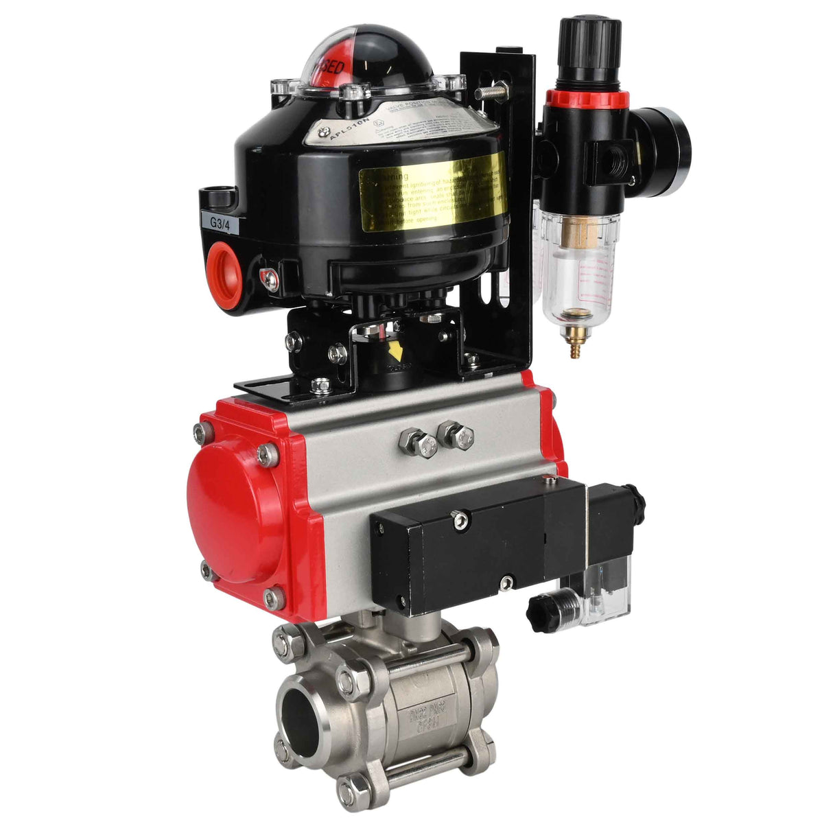 Ball valves Elephant BV3232P(3pc)-FP-W-ISO-H for welding, full bore, stainless steel body. steel SS316, seal - PTFE, with pneumatic actuator Elephant PA-DA 052-083 pneumatic distributor 4M310-08 NAMUR 24V ATU AFC2000 LSU APL-510N-EX