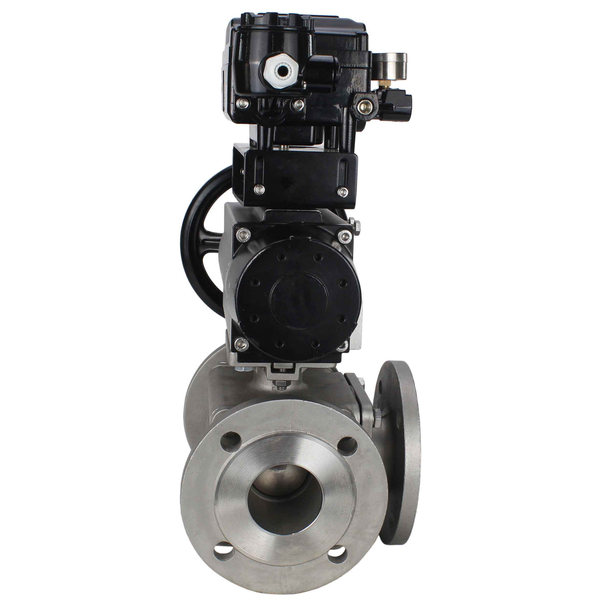 Ball valves Elephant BV3232P(4pc)-FP-3WL-F-ISO-H DN100 16 bar full bore, flanged, body - stainless steel SS316, ISO flange F10/F12, square 19x19, with double pneumatic actuator PA-DA-105-1 action and pneumatic positioner YT-1000RSN with feedback