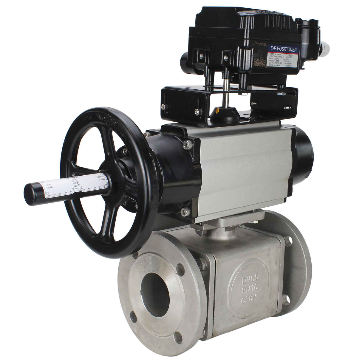 Ball valves Elephant BV3232P(4pc)-FP-3WL-F-ISO-H DN100 16 bar full bore, flanged, body - stainless steel SS316, ISO flange F10/F12, square 19x19, with double pneumatic actuator PA-DA-105-1 action and pneumatic positioner YT-1000RSN without feedback