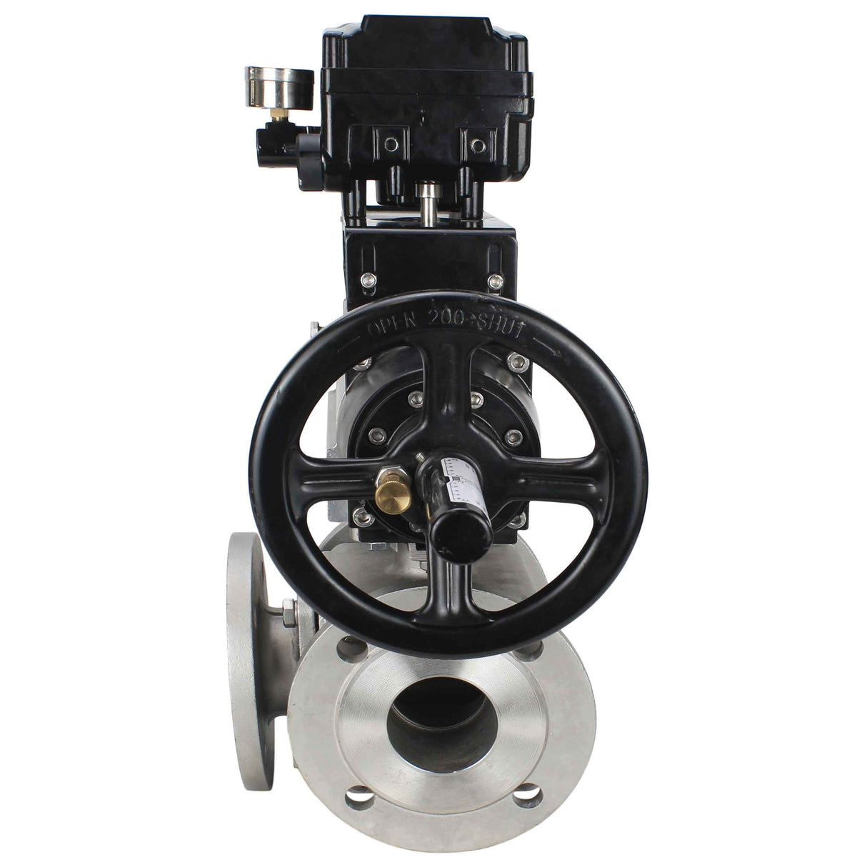 Ball valves Elephant BV3232P(4pc)-FP-3WL-F-ISO-H DN100 16 bar full bore, flanged, body - stainless steel SS316, ISO flange F10/F12, square 19x19, with double pneumatic actuator PA-DA-105-1 action and pneumatic positioner YT-1000RSN with feedback