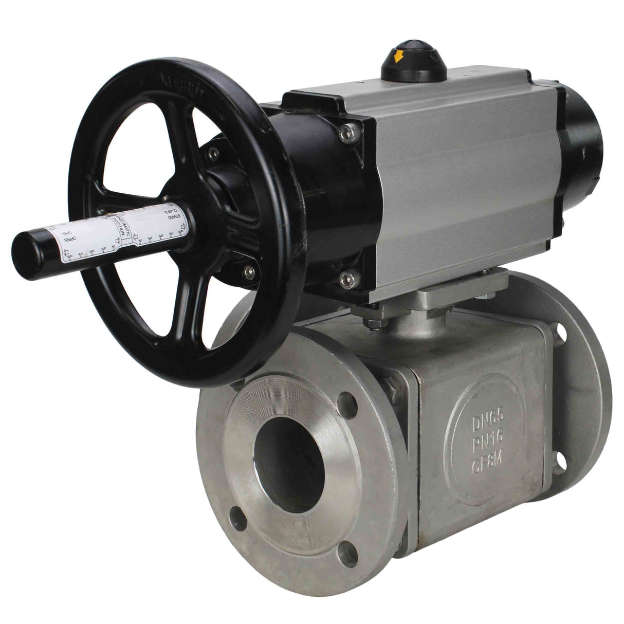 Ball valves Elephant BV3232P(4pc)-FP-3WL-F-ISO-H DN100 16 bar full bore, flanged, body - stainless steel SS316, ISO flange F10/F12, square 19x19, with double pneumatic actuator PA-DA-105-1 action and pneumatic distributor 4M310-08 NAMUR 220V