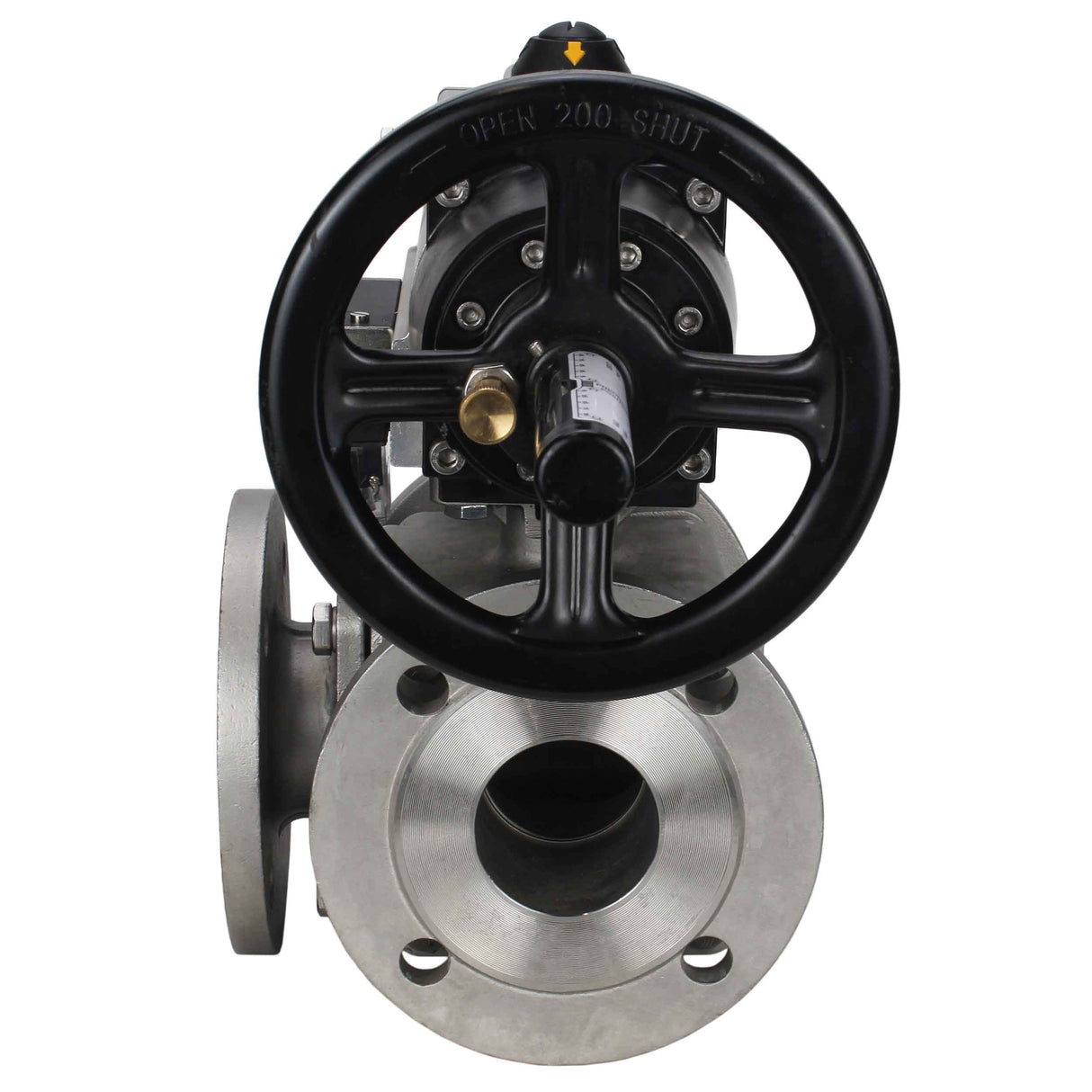 Ball valves Elephant BV3232P(4pc)-FP-3WL-F-ISO-H DN100 16 bar full bore, flanged, body - stainless steel SS316, ISO flange F10/F12, square 19x19, with double pneumatic actuator PA-DA-105-1 action and pneumatic distributor 4M310-08 NAMUR 24V