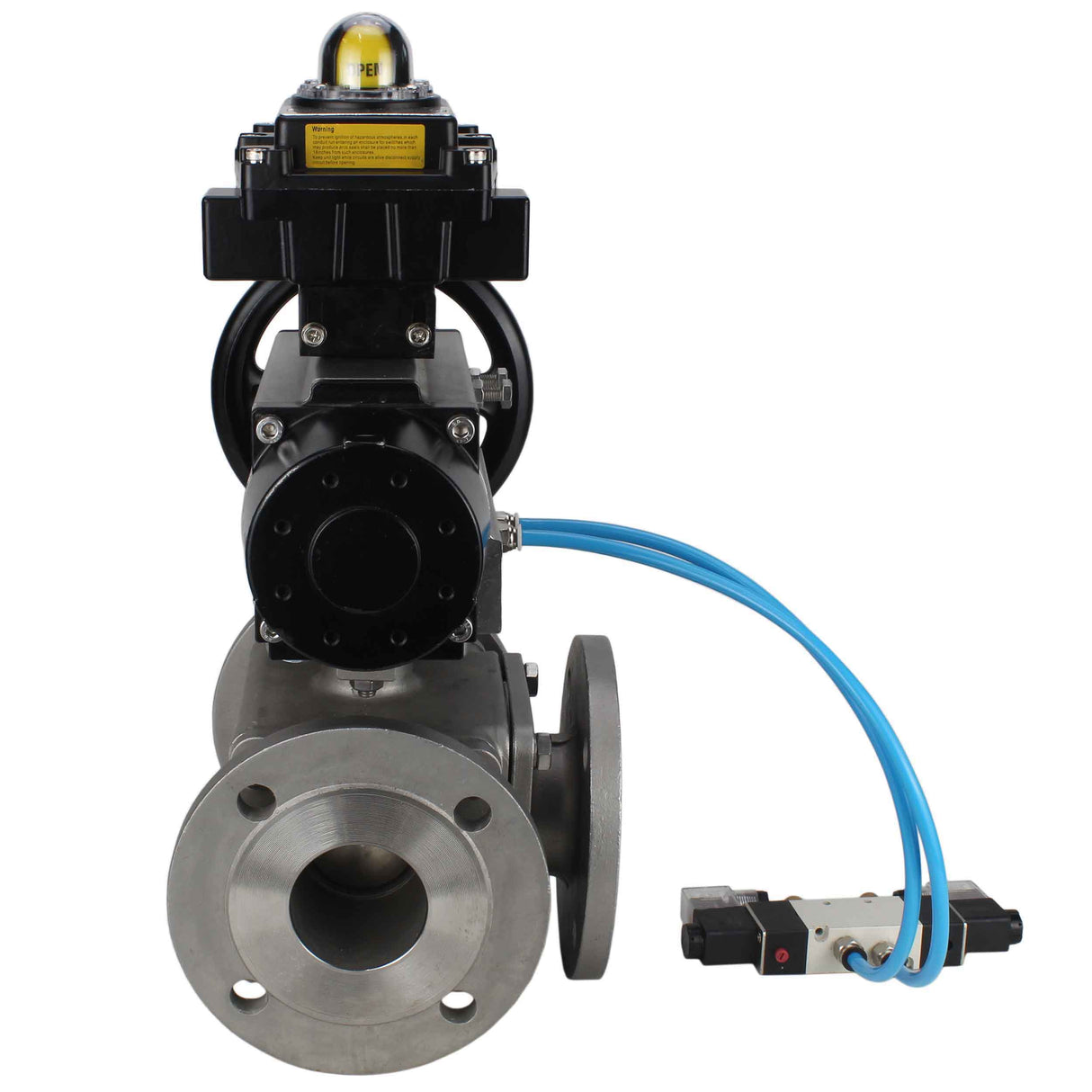 Ball valves Elephant BV3232P(4pc)-FP-3WL-F-ISO-H DN100 16 bar full bore, flanged, body - stainless steel SS316, ISO flange F10/F12, square 19x19, with double pneumatic actuator PA-DA-105-1 action, pneumatic distributor 4V320-8 220V and LSU APL-410N EX