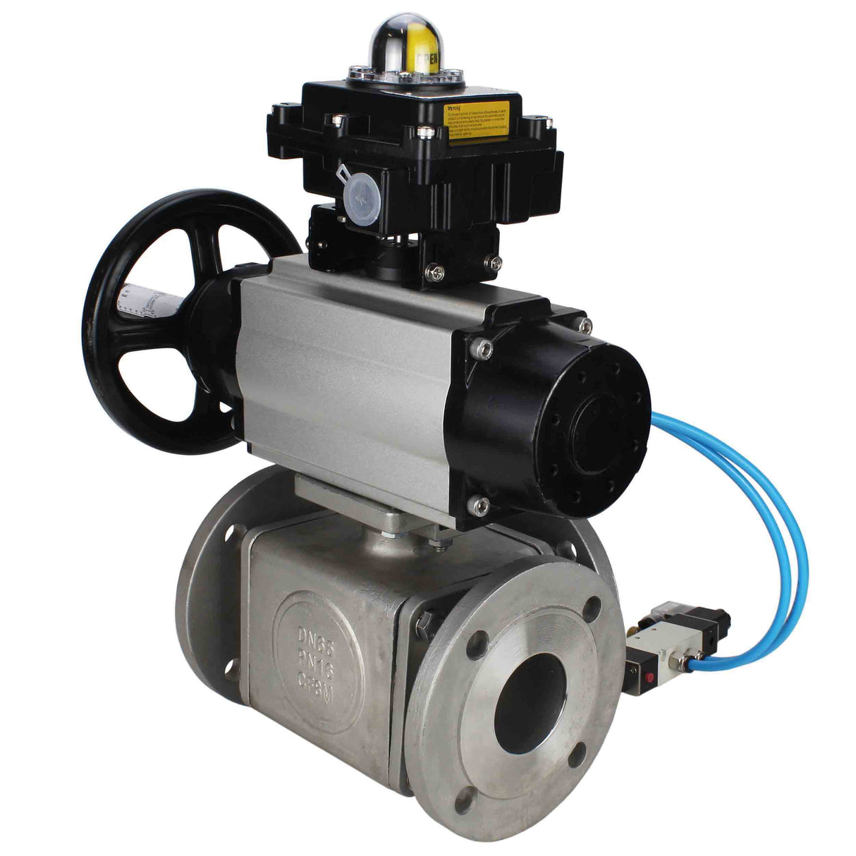Ball valves Elephant BV3232P(4pc)-FP-3WL-F-ISO-H DN100 16 bar full bore, flanged, body - stainless steel SS316, ISO flange F10/F12, square 19x19, with double pneumatic actuator PA-DA-105-1 action, pneumatic distributor 4V320-8 220V and LSU APL-410N EX