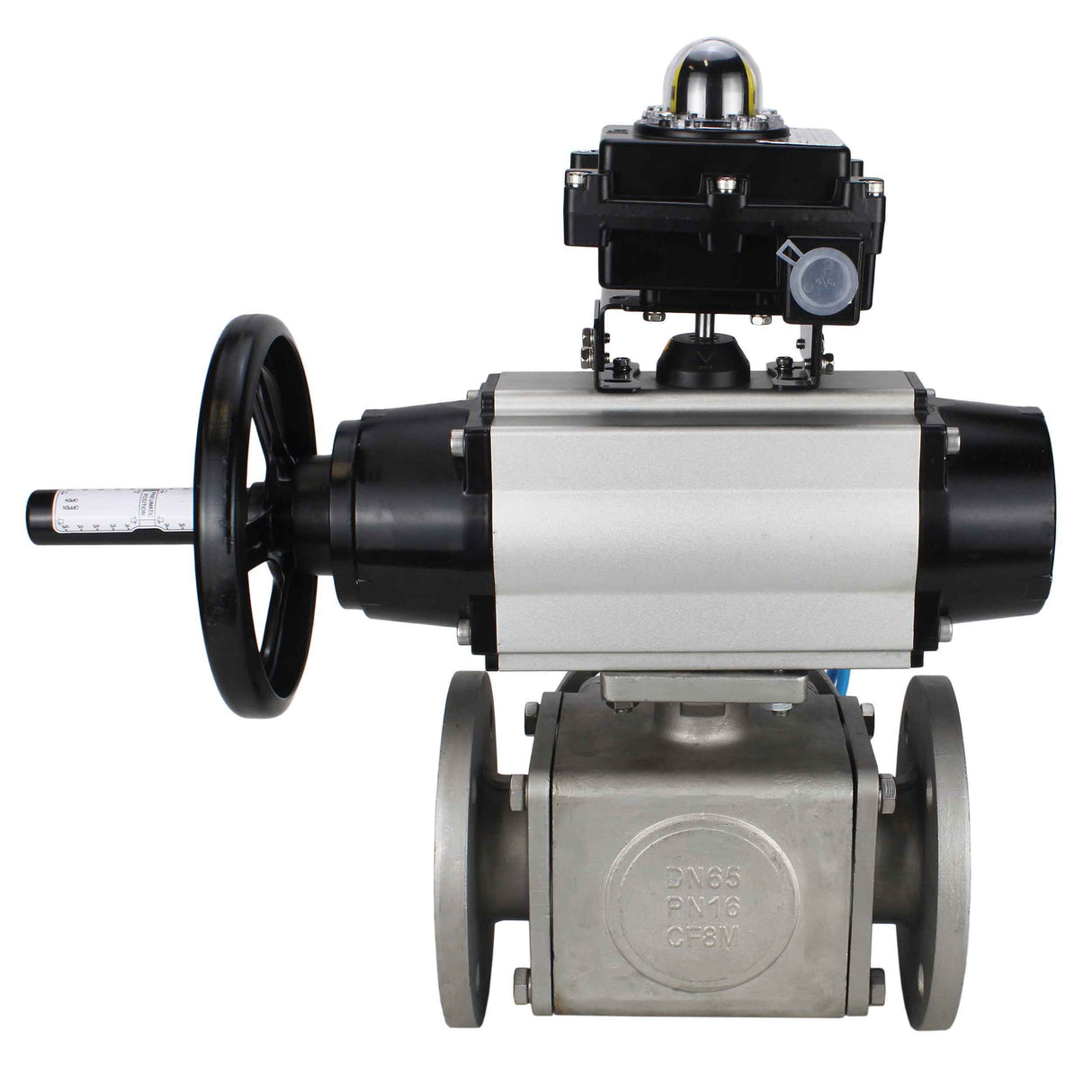 Ball valves Elephant BV3232P(4pc)-FP-3WL-F-ISO-H DN100 16 bar full bore, flanged, body - stainless steel SS316, ISO flange F10/F12, square 19x19, with double pneumatic actuator PA-DA-105-1 action, pneumatic distributor 4V320-10 220V and LSU APL-410N E