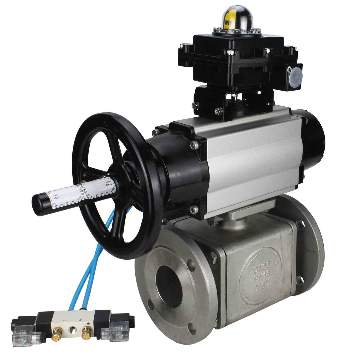 Ball valves Elephant BV3232P(4pc)-FP-3WL-F-ISO-H DN100 16 bar full bore, flanged, body - stainless steel SS316, ISO flange F10/F12, square 19x19, with double pneumatic actuator PA-DA-105-1 action, pneumatic distributor 4V320-10 220V and LSU APL-410N E