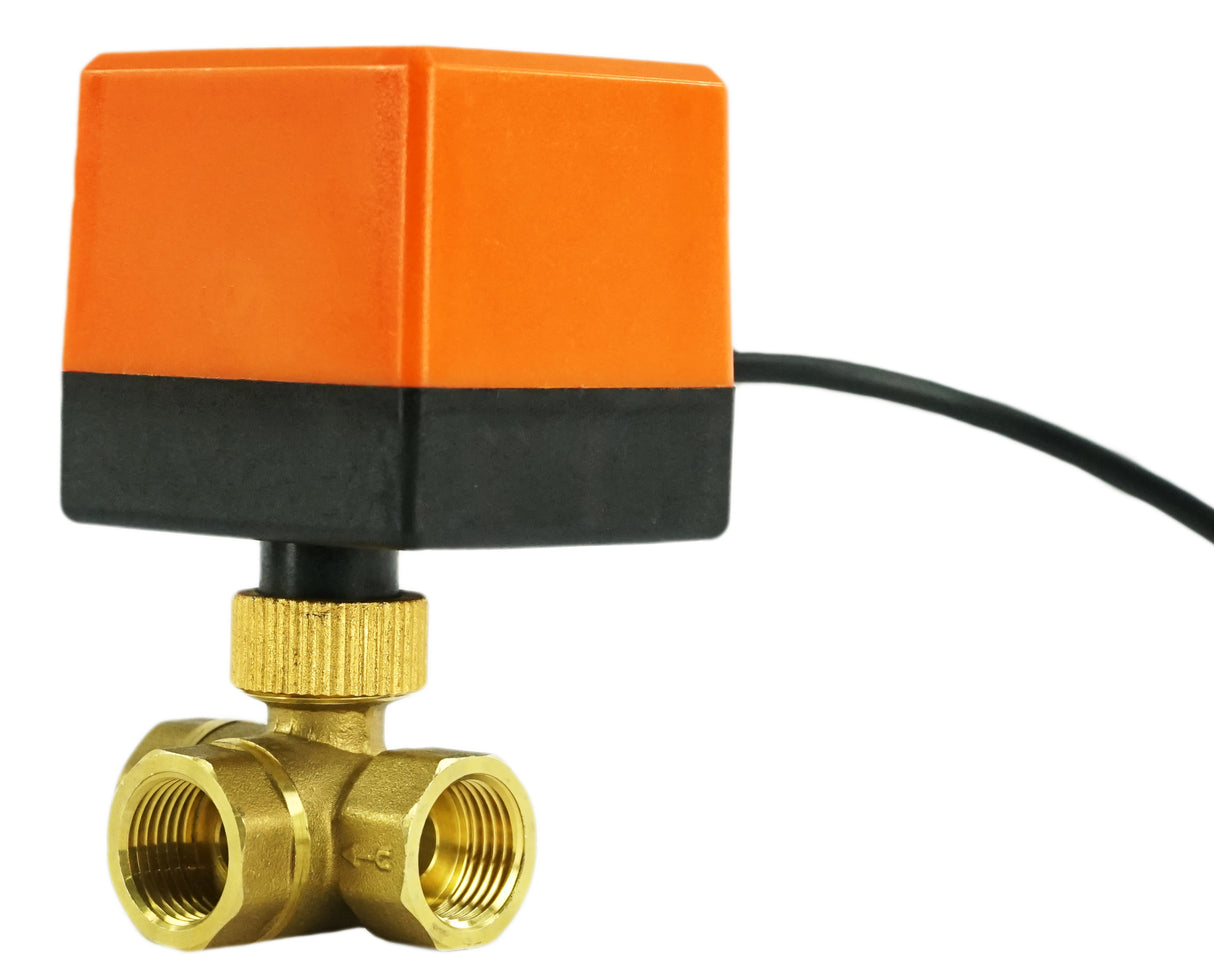 Vanne à boisseau sphérique en laiton 3 voies Filetage NPT/BSP Type T Port standard Elephant RP.BRASS.120.MM 232 PSI avec commande électrique 110VAC sans interrupteurs de fin de course