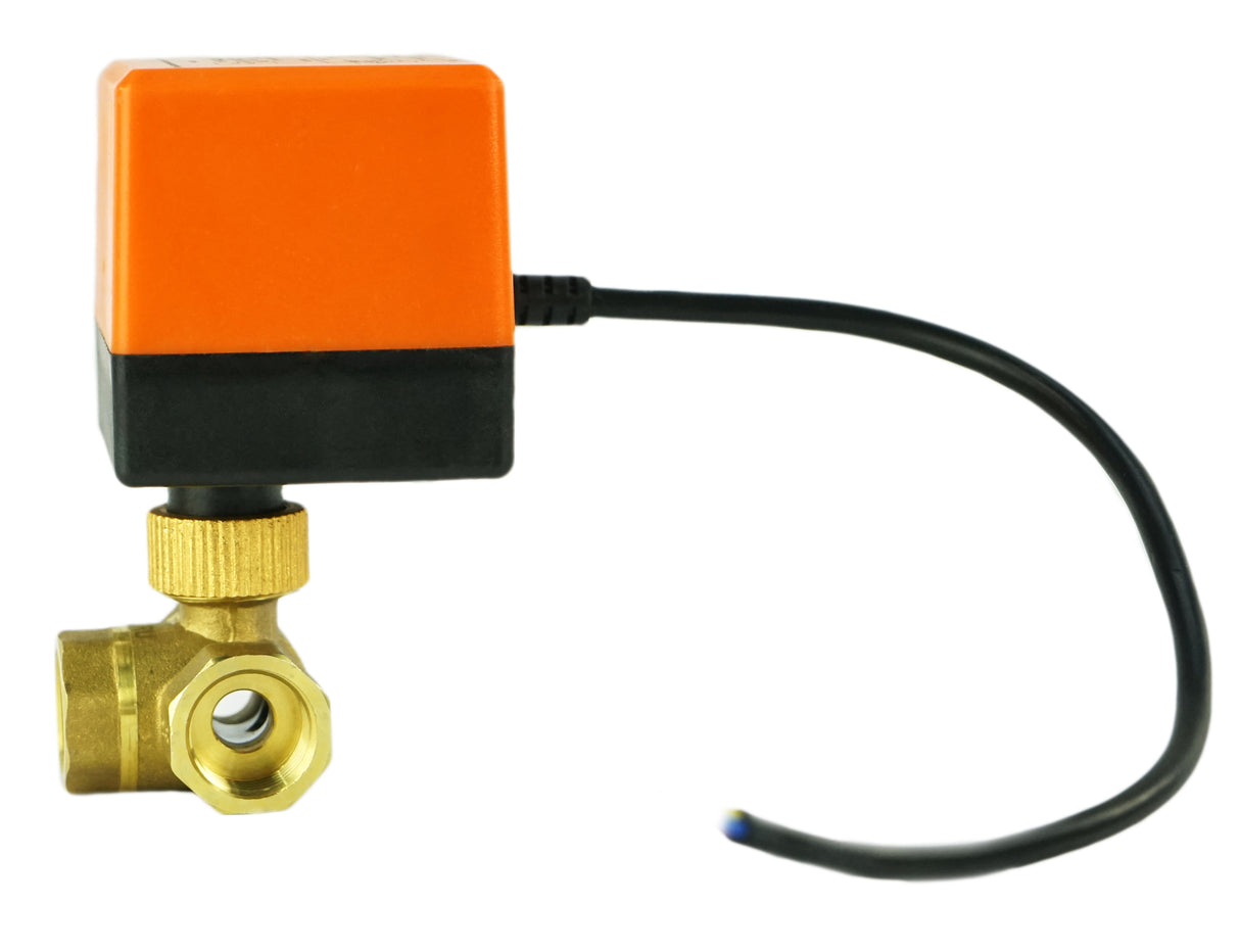 Vanne à boisseau sphérique en laiton 3 voies Filetage NPT/BSP Type T Port standard Elephant RP.BRASS.120.MM 232 PSI avec commande électrique 110VAC sans interrupteurs de fin de course