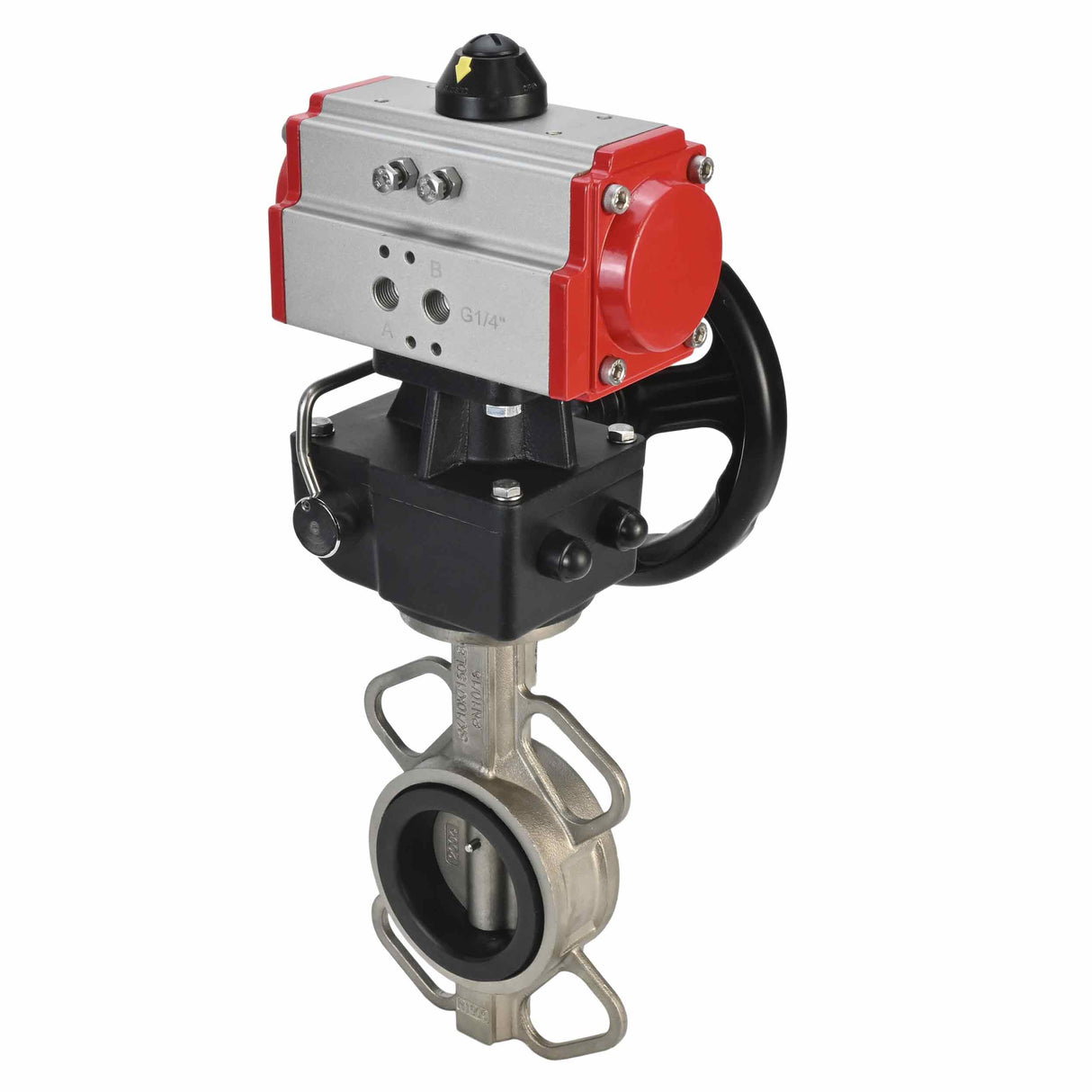 Vanne papillon d'eau Elephant 316l-viton-da-hdm, matériau du corps - acier inoxydable AISI 316L, matériau du disque - acier inoxydable AISI 316L, joint - VITON, actionné par actionneur pneumatique