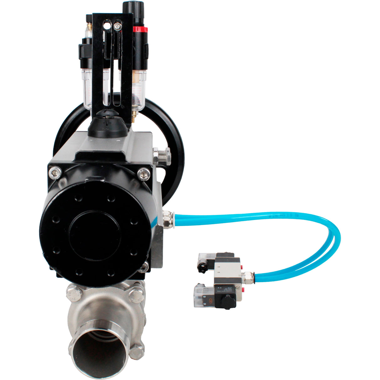 Ball valves Elephant BV3131P(3pc)-FP-W-ISO-H LONG, body material - Stainless steel AISI 304, seal - PTFE / PTFE / Teflon, with pneumatic actuator double action PA-DA-105-1, 4V320-10 220VATU AFC2000