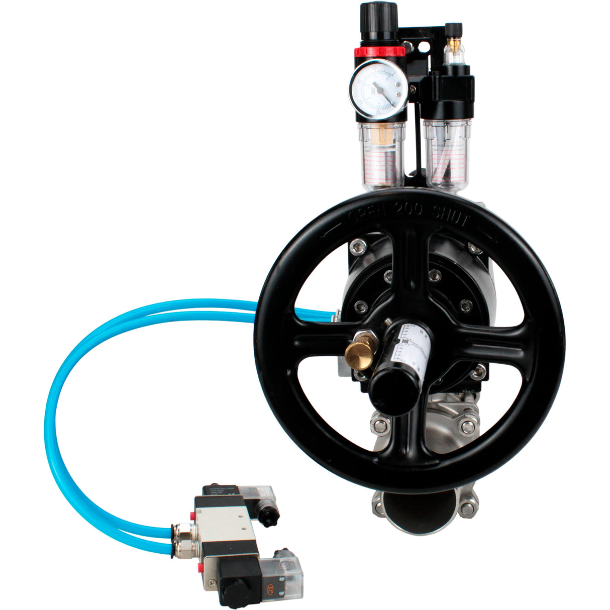 Ball valves Elephant BV3131P(3pc)-FP-W-ISO-H LONG, body material - Stainless steel AISI 304, seal - PTFE / PTFE / Teflon, with pneumatic actuator double action PA-DA-105-1, 4V320-10 220VATU AFC2000