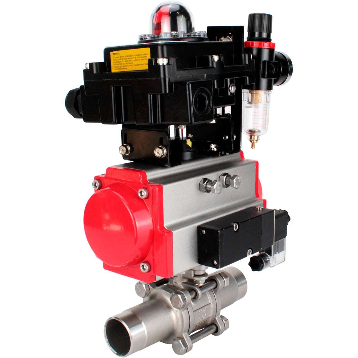 Vannes à boisseau sphérique Elephant BV3131P(3pc)-FP-W-ISO-H LONG DN10-150 passage intégral, corps - acier inoxydable 304, à souder, avec actionneur pneumatique PA-DA, distributeur pneumatique 4M310-08 220V, BKV APL-410N EX et GSV AFC2000